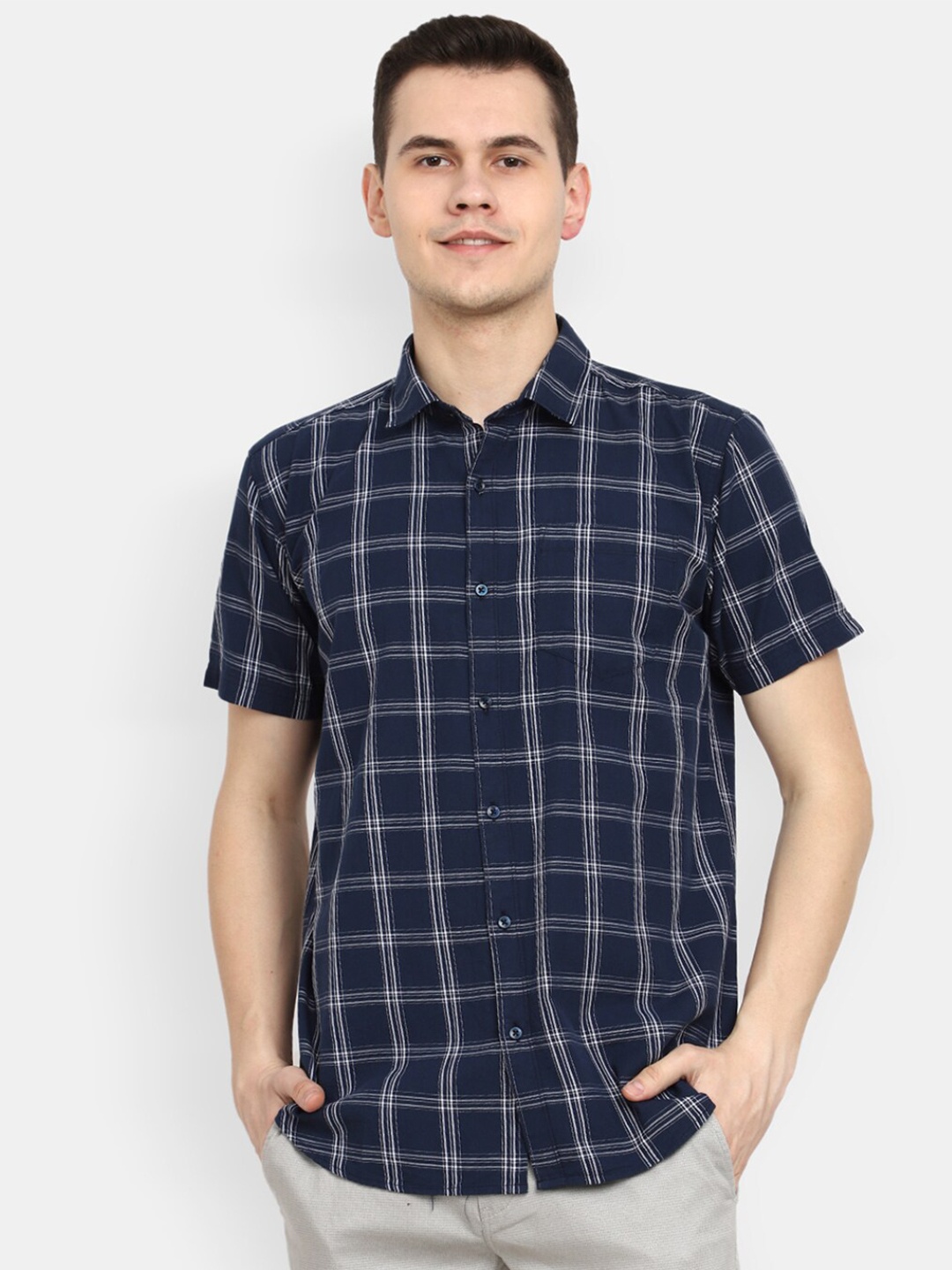 

V-Mart Windowpane Checks Checked Cotton Casual Shirt, Blue