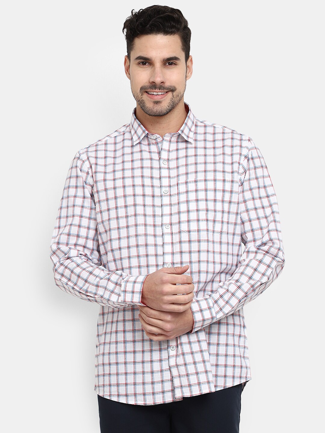 

V-Mart Windowpane Checks Checked Cotton Casual Shirt, White