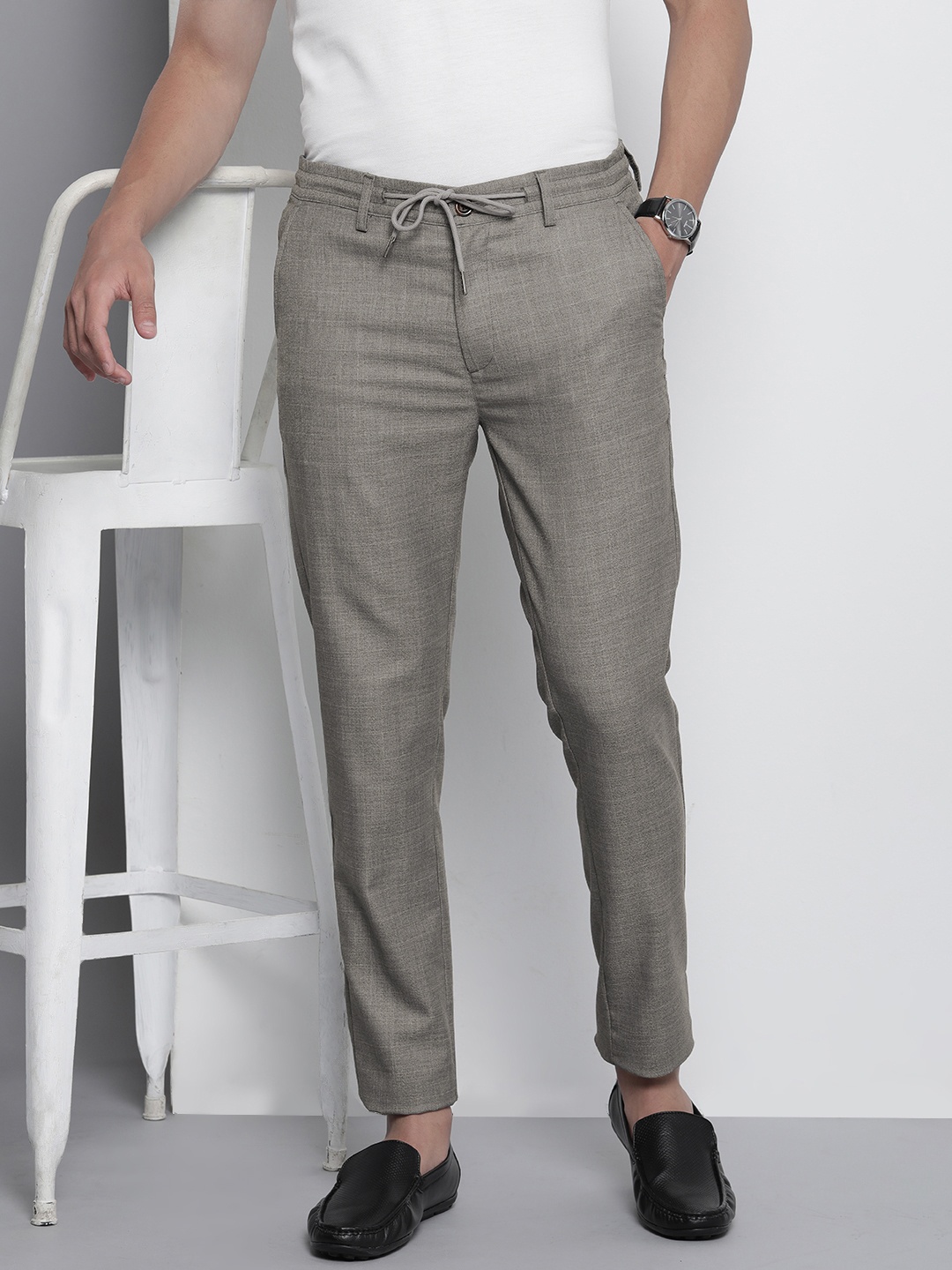 

The Indian Garage Co Textured Chinos Trousers, Grey