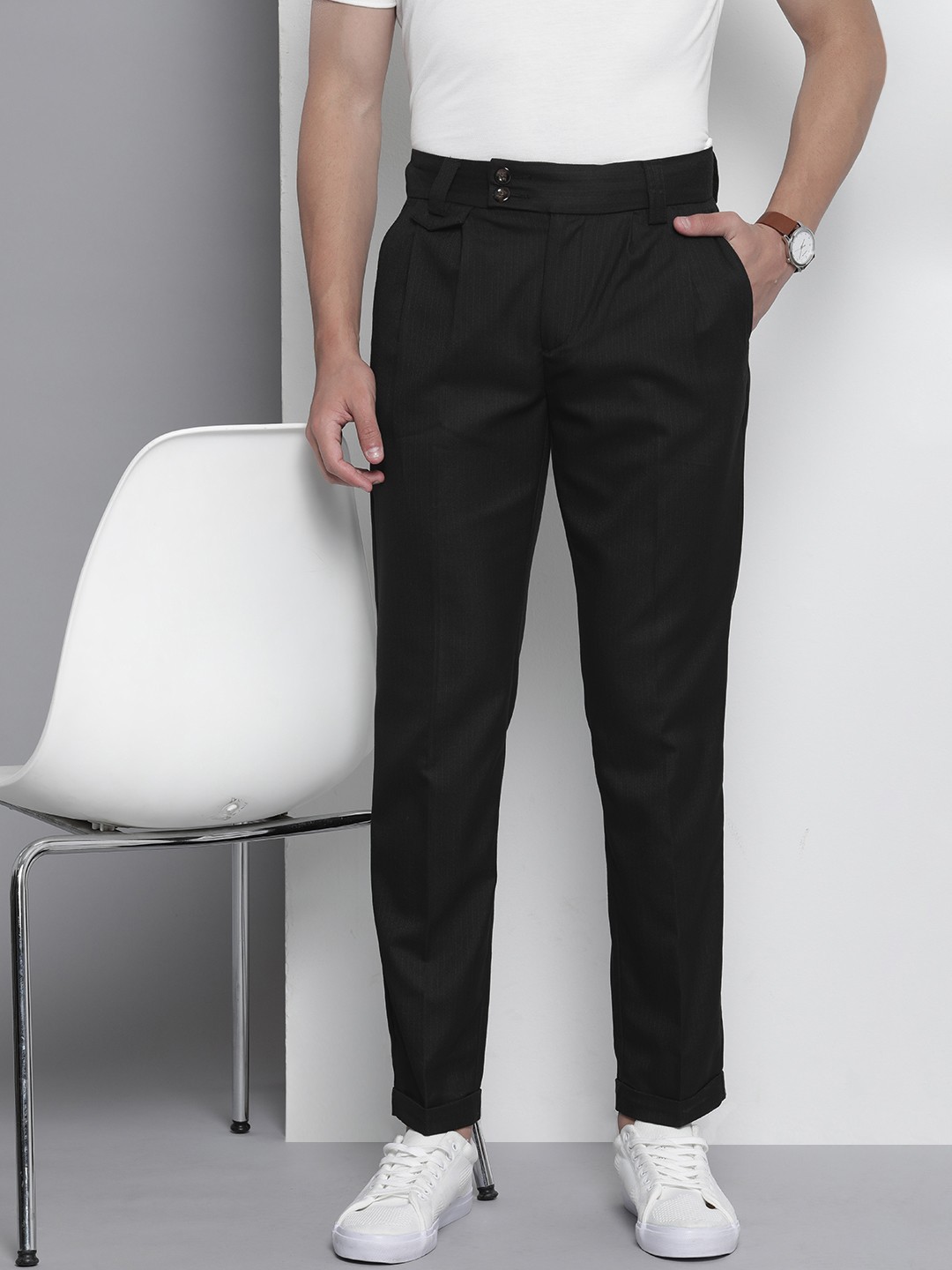 

The Indian Garage Co Slim Fit Pleated Trousers, Black