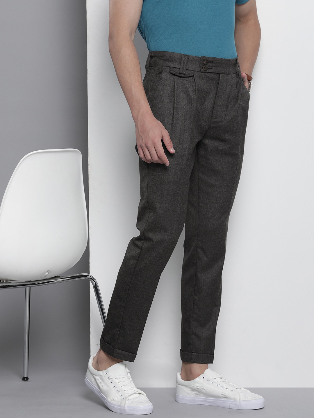 

The Indian Garage Co Slim Fit Pleated Trousers, Grey