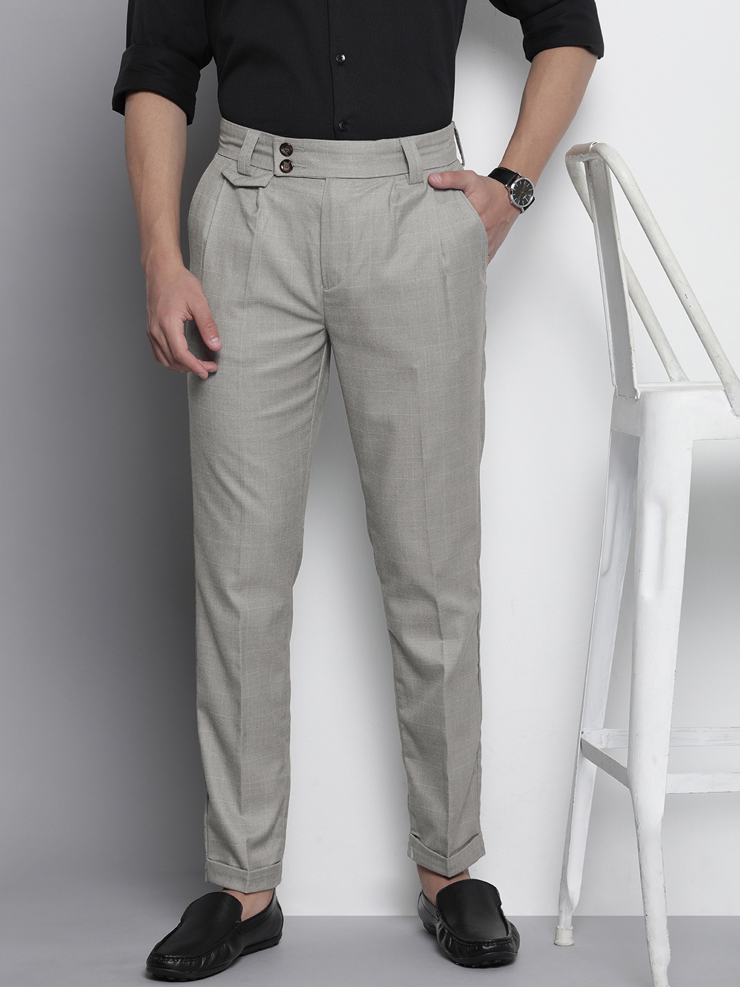 

The Indian Garage Co Slim Fit Pleated Trousers, Grey