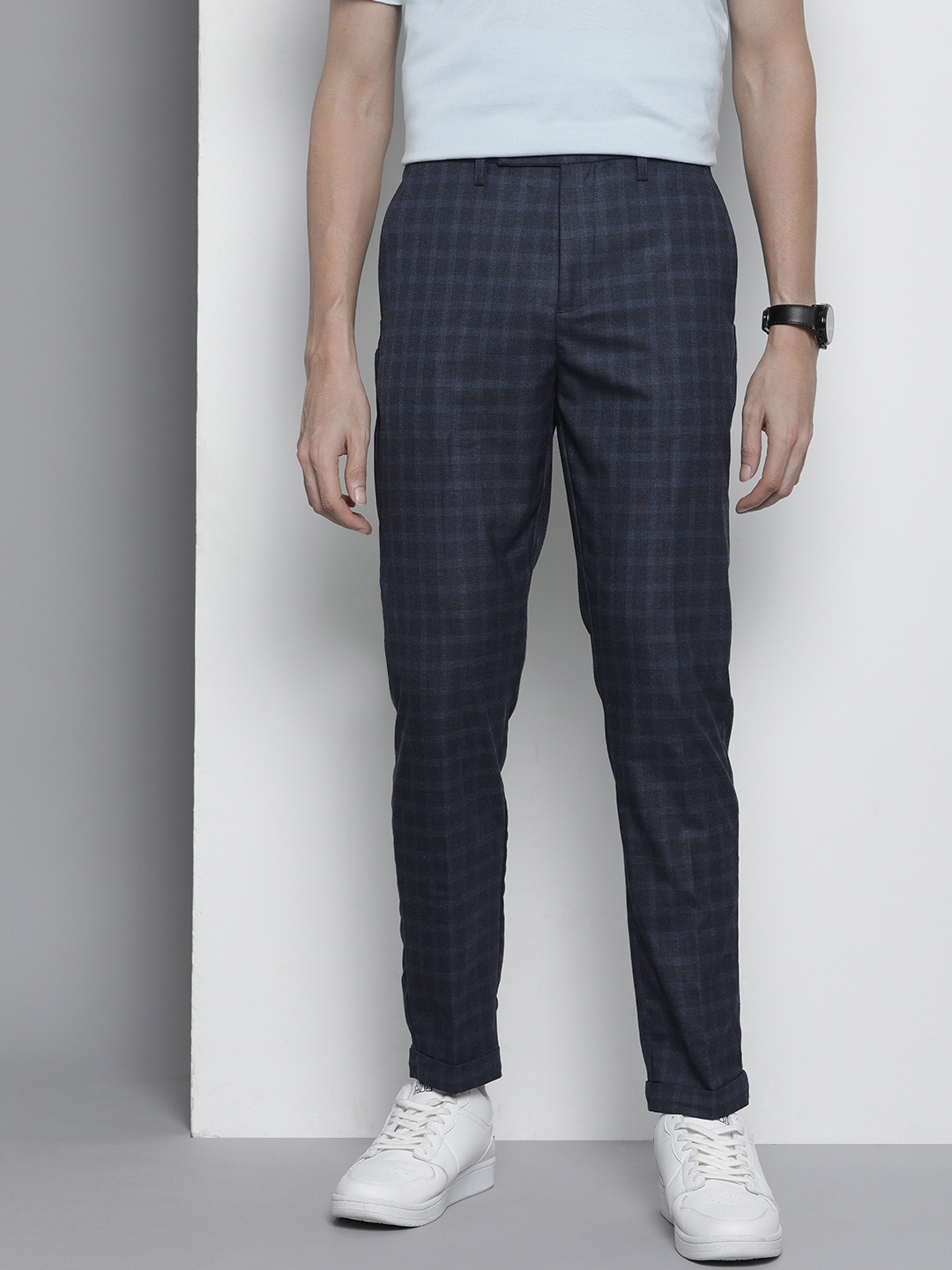 

The Indian Garage Co Self Design Regular Fit Chinos Trousers, Blue