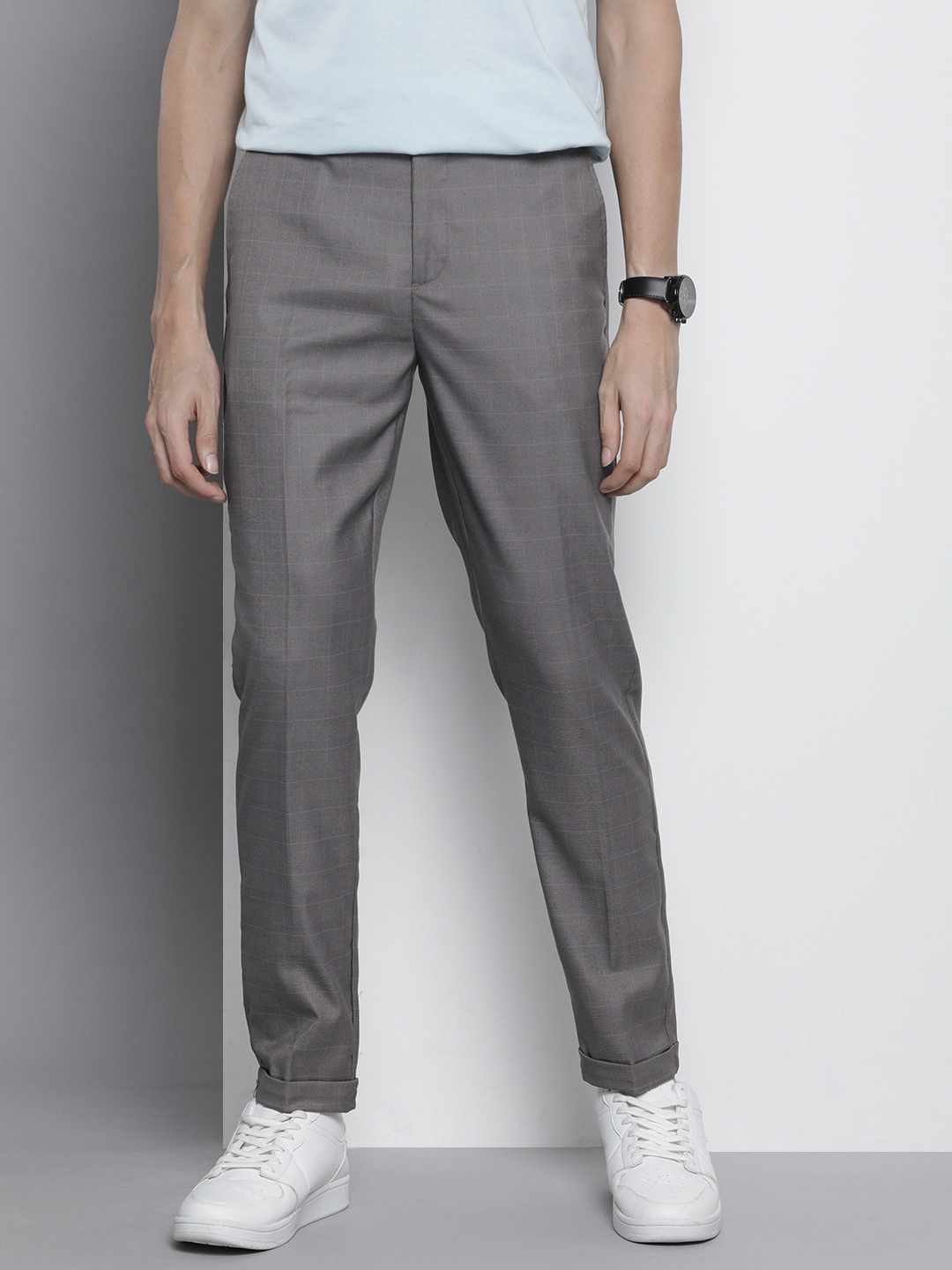 

The Indian Garage Co Self Design Regular Fit Chinos Trousers, Grey