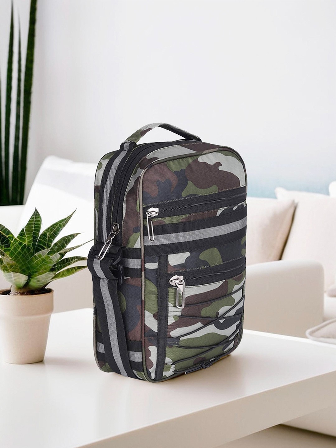 

THE CLOWNFISH Bellona Camouflage Printed Shopper Sling Bag, Green