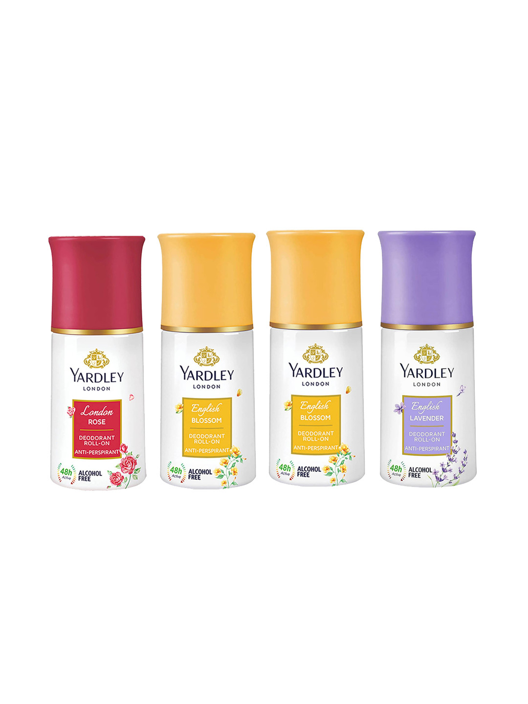 

YARDLEY LONDON women Set of 4 Alcohol Free Anti Perspirant Deodorant Roll-Ons-50ml Each, White