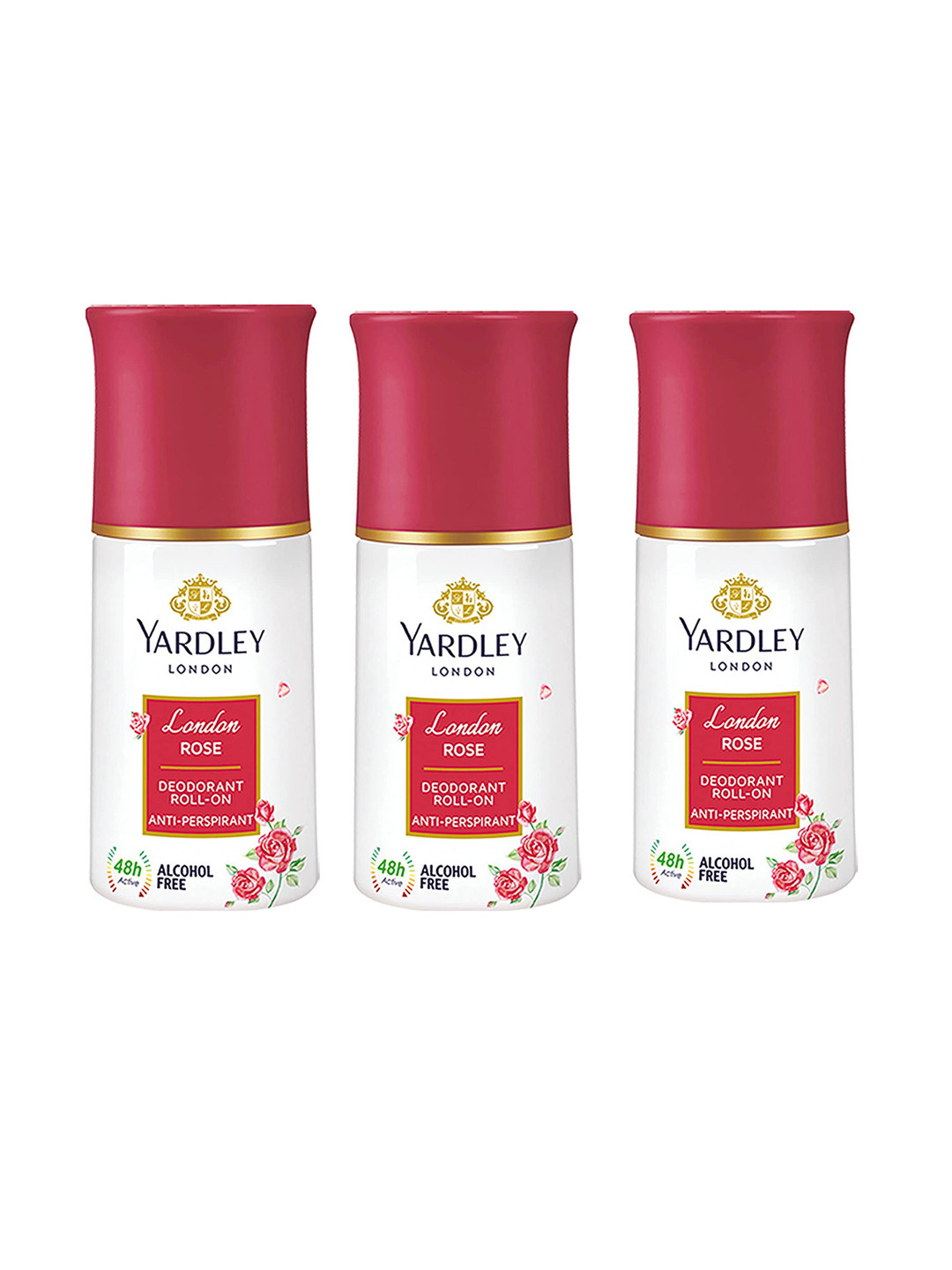 

YARDLEY LONDON Women Set of 3 London Rose Anti Perspirant Deodorant Roll-Ons - 50 ml Each, White