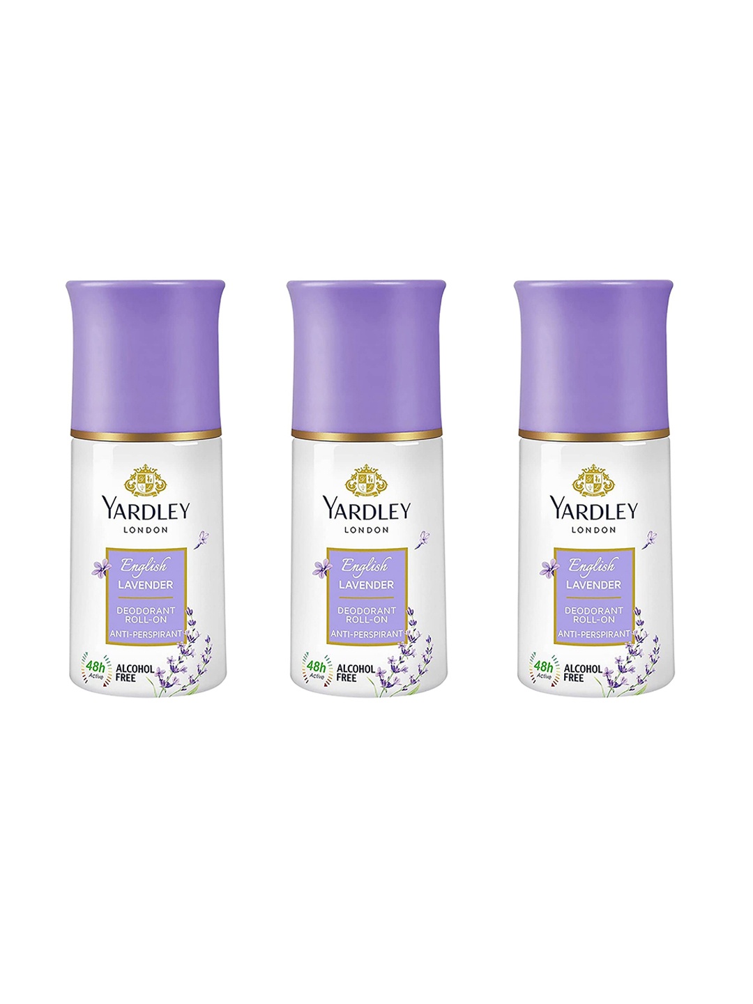 

YARDLEY LONDON Women Set of 3 English Lavender Anti-Perspirant Deodorant Roll-On-50ml Each, White