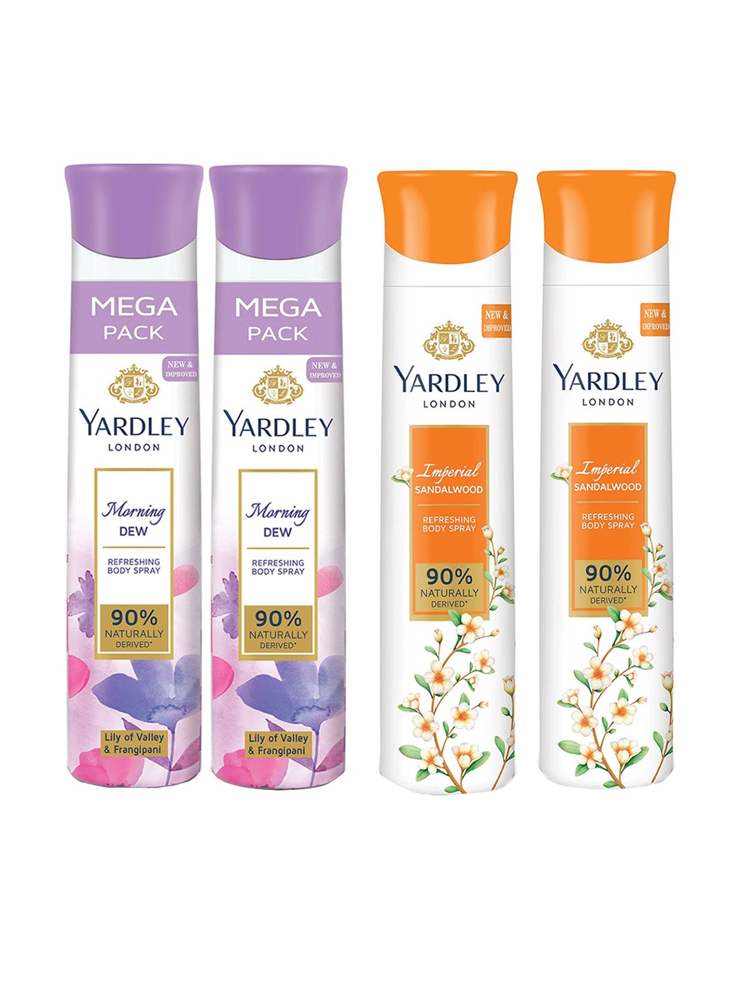 YARDLEY LONDON Women Set of 2 Morning Dew & 2 Imperial Sandalwood Refreshing Body Sprays, White