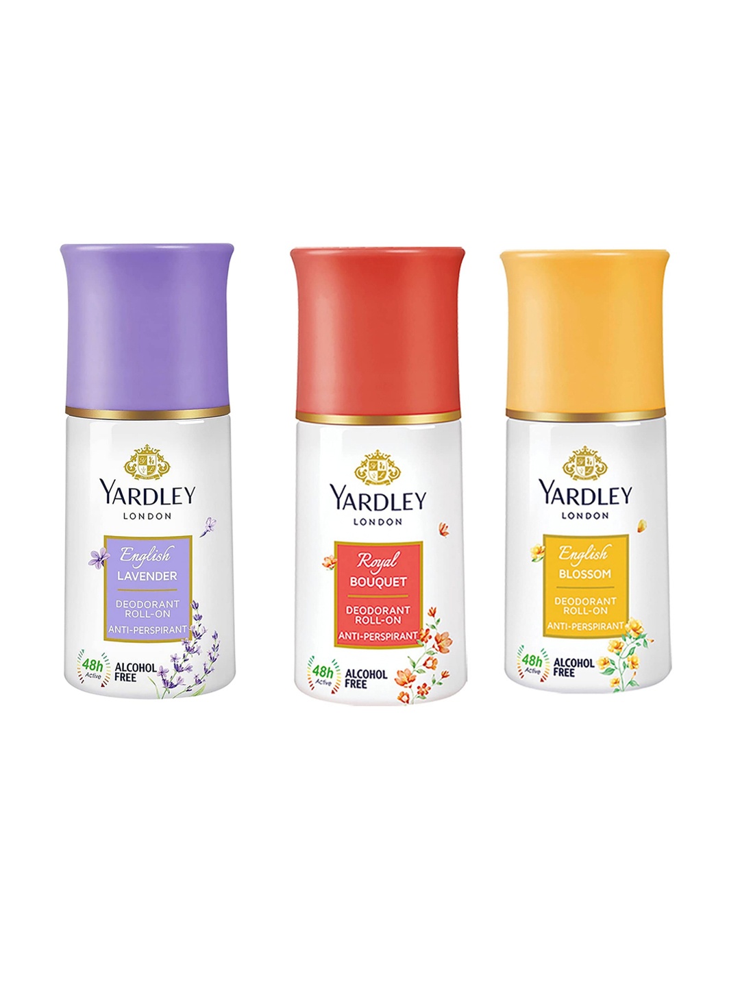 

YARDLEY LONDON Set of English Lavender+Royal Bouquet+English Blossom Deodorant Roll-Ons, White