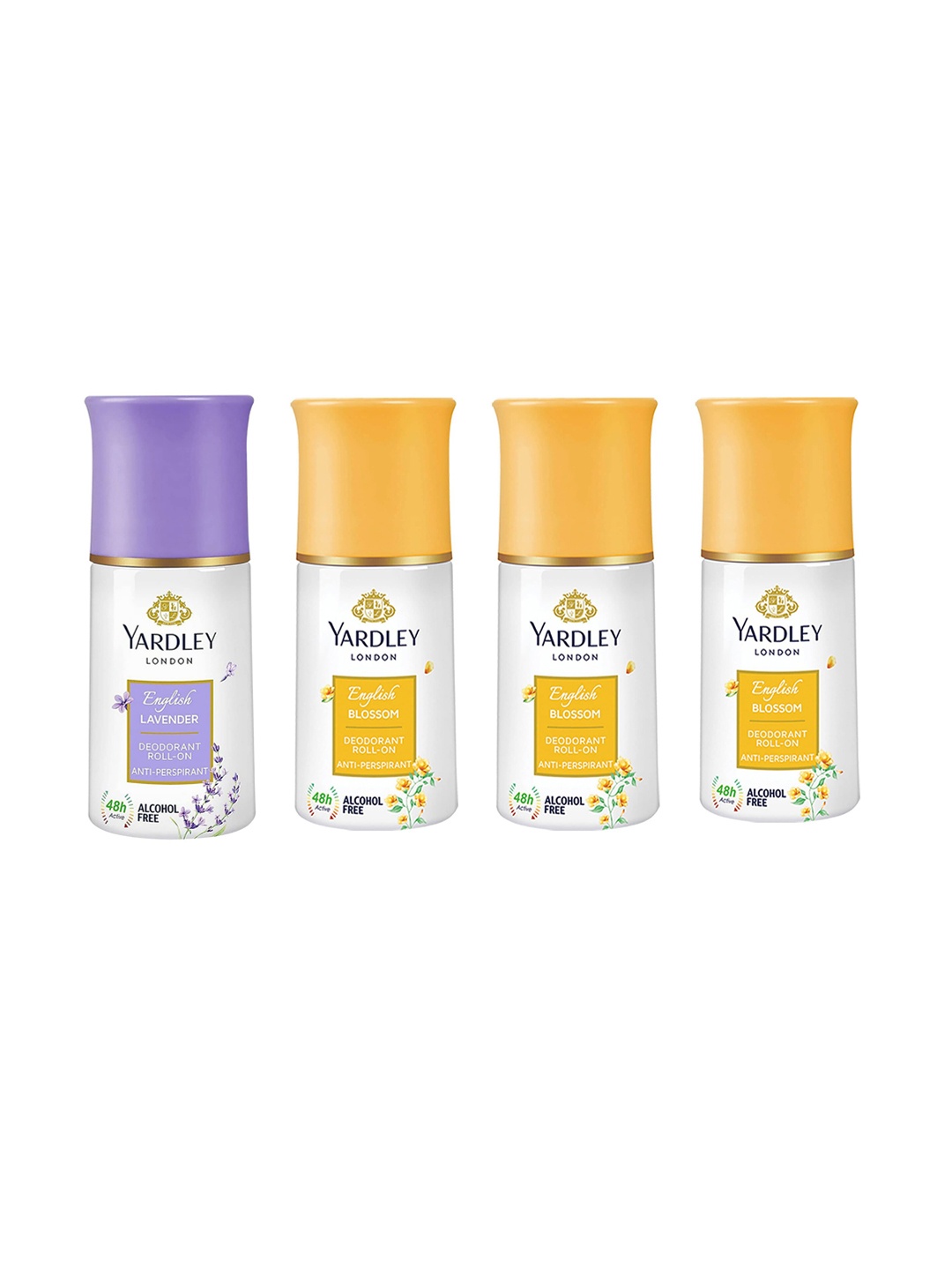 

YARDLEY LONDON Women Set of English Lavender & 3 English Blossom Deodorant Roll-Ons, White