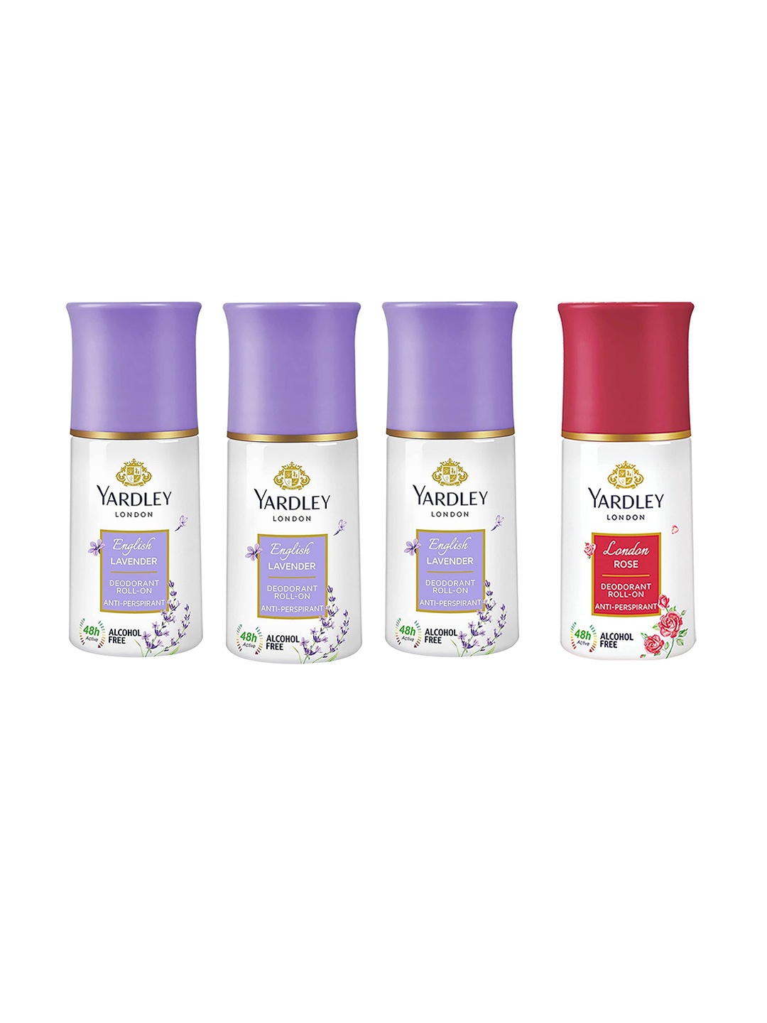 

YARDLEY LONDON Women Set of London Rose & 3 English Lavender Deodorant Roll-Ons, White