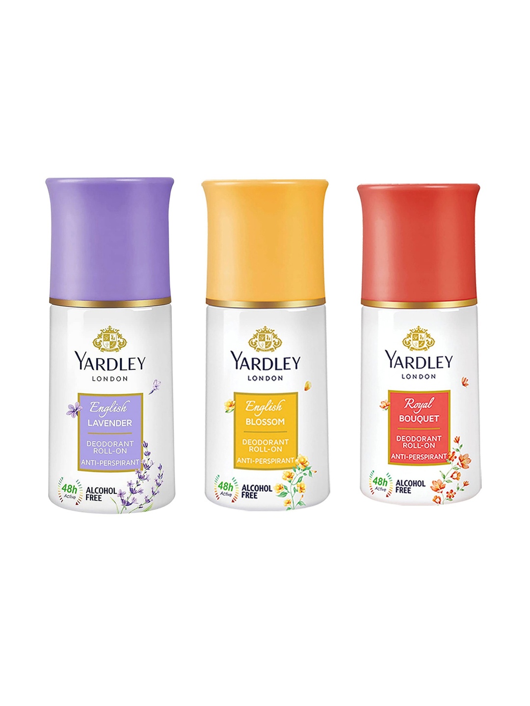 

YARDLEY LONDON Set of English Lavender+English Blossom+Royal Bouquet Deodorant Roll-Ons, White