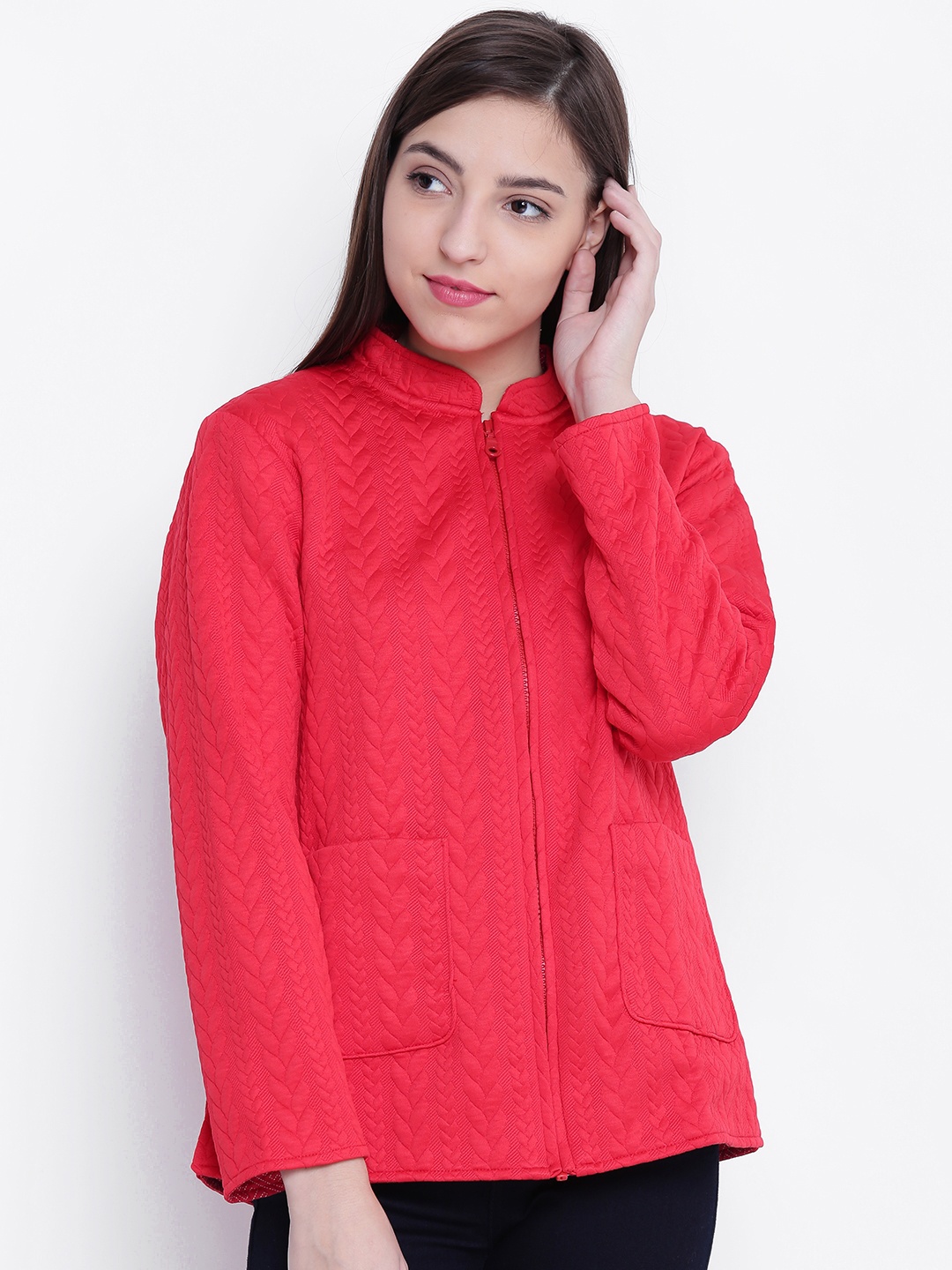 

AURELIA Women Red Self-Design Tailored Jacket