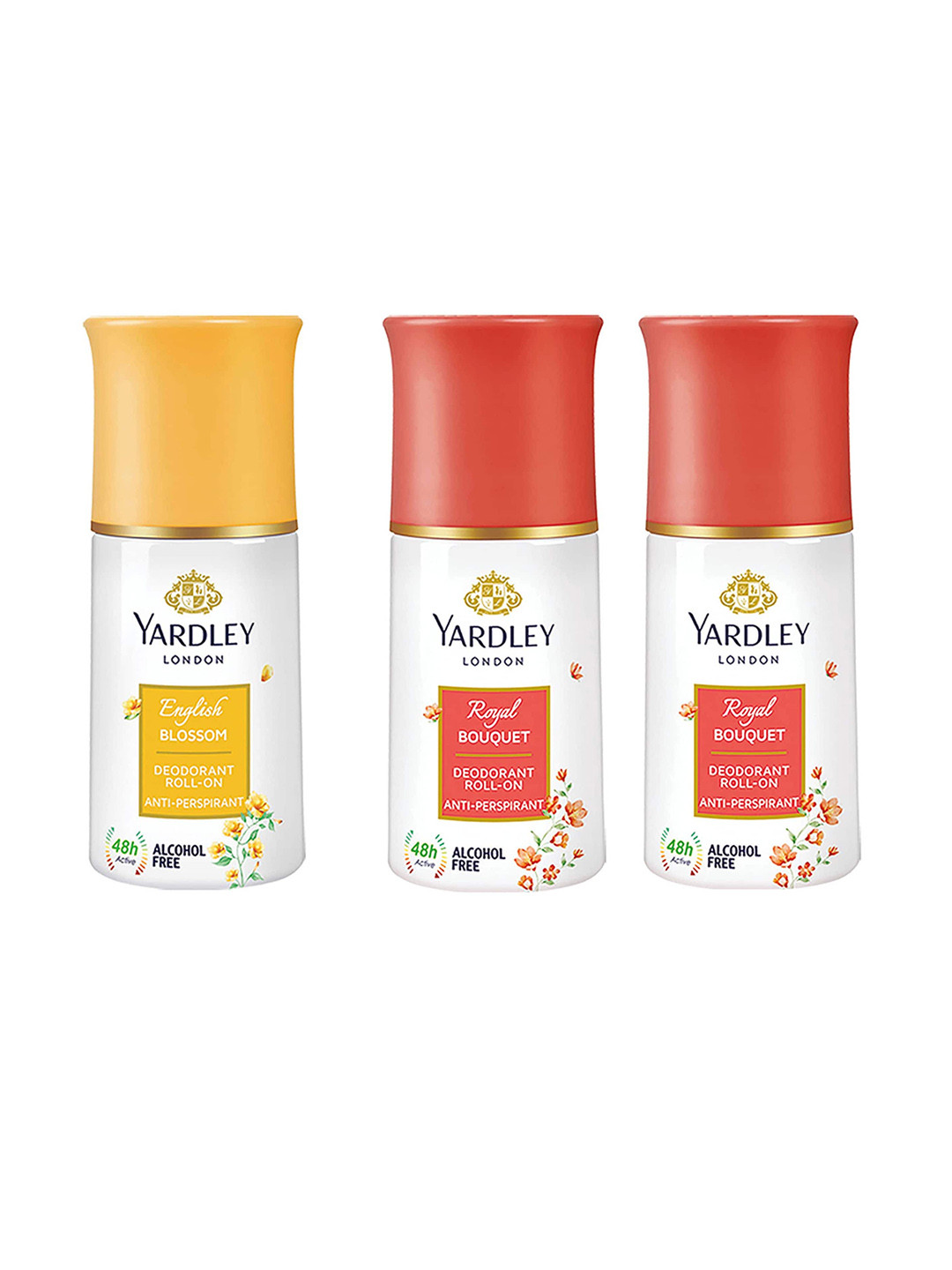 

YARDLEY LONDON Women Set Of 3 Anti-Perspirant Alcohol Free Deodorant Roll-Ons - 50ml Each, Yellow