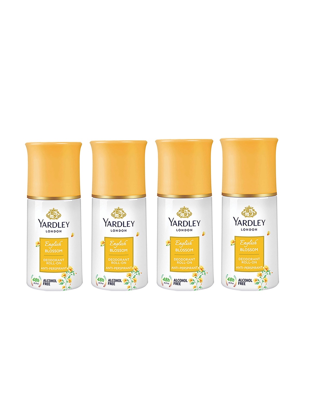 

YARDLEY LONDON Women Set Of 4 Anti-Perspirant English Blossom Deo Roll-On - 50ml Each, Yellow