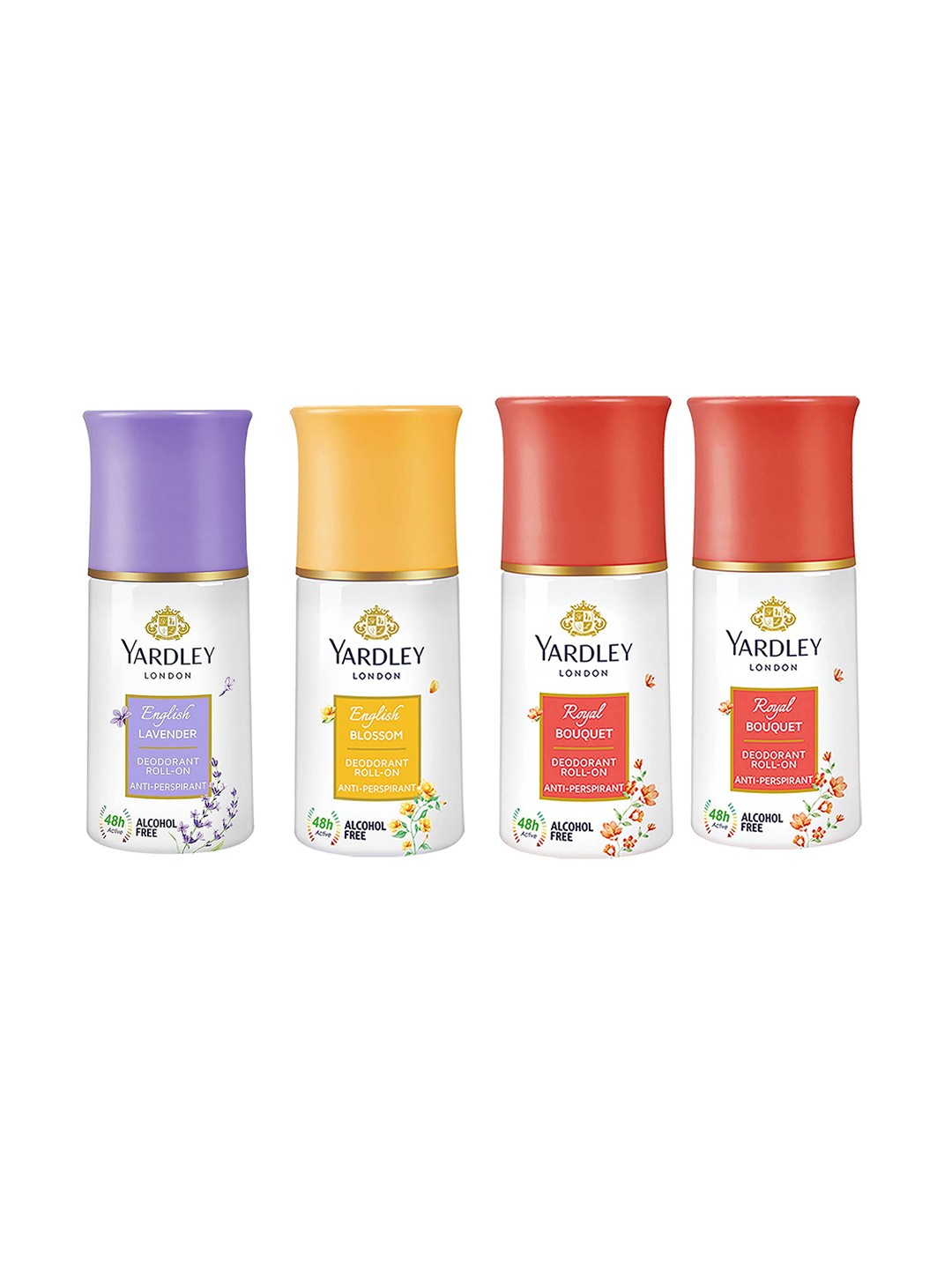 

YARDLEY LONDON Women Set Of 4 Anti-Perspirant Alcohol Free Deodorant Roll-Ons - 50ml Each, Red