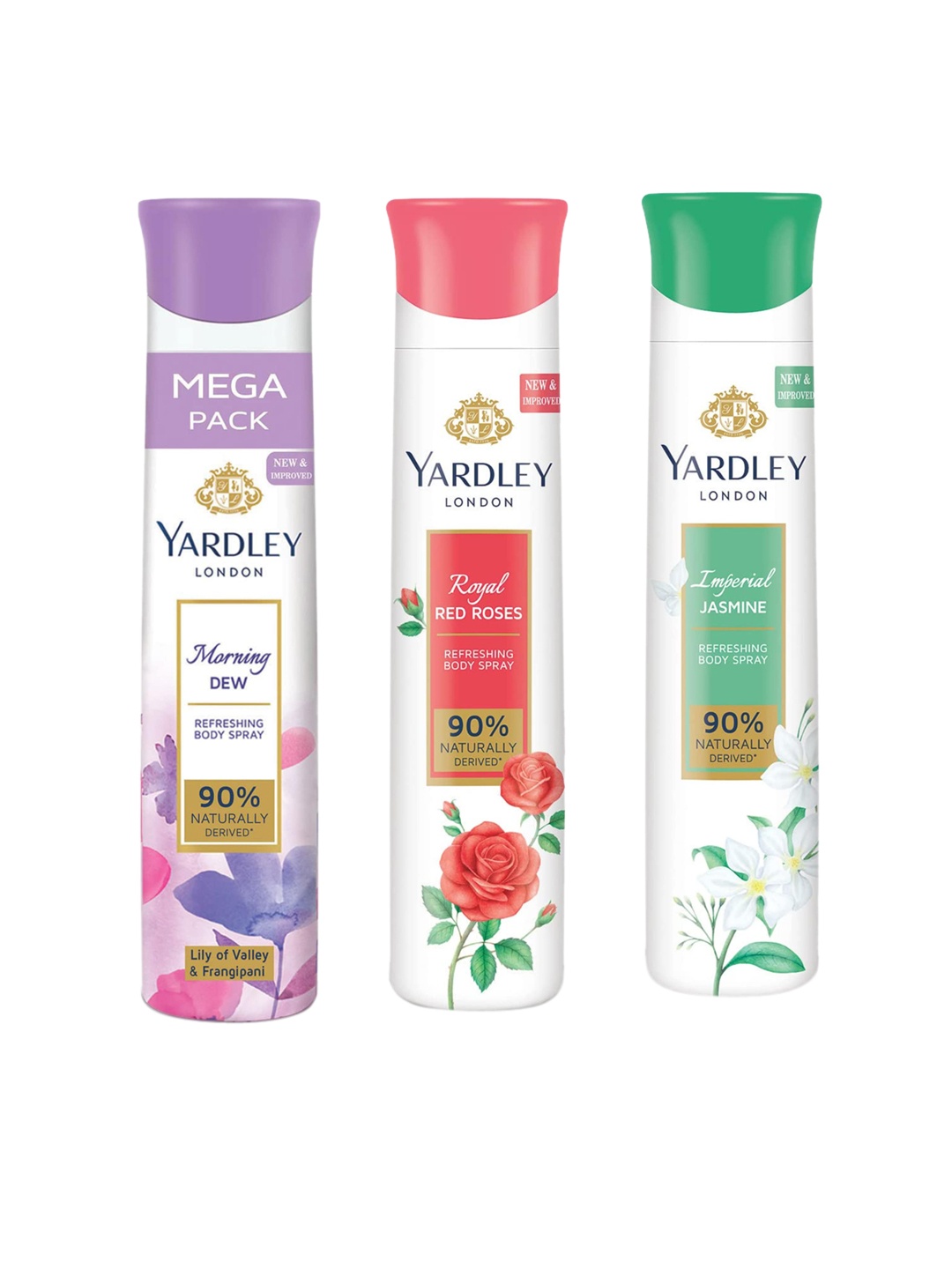 

YARDLEY LONDON Women Set Of 3 Deo - Morning Dew + Red Roses + Imperial Jasmine- 150ml Each, Purple