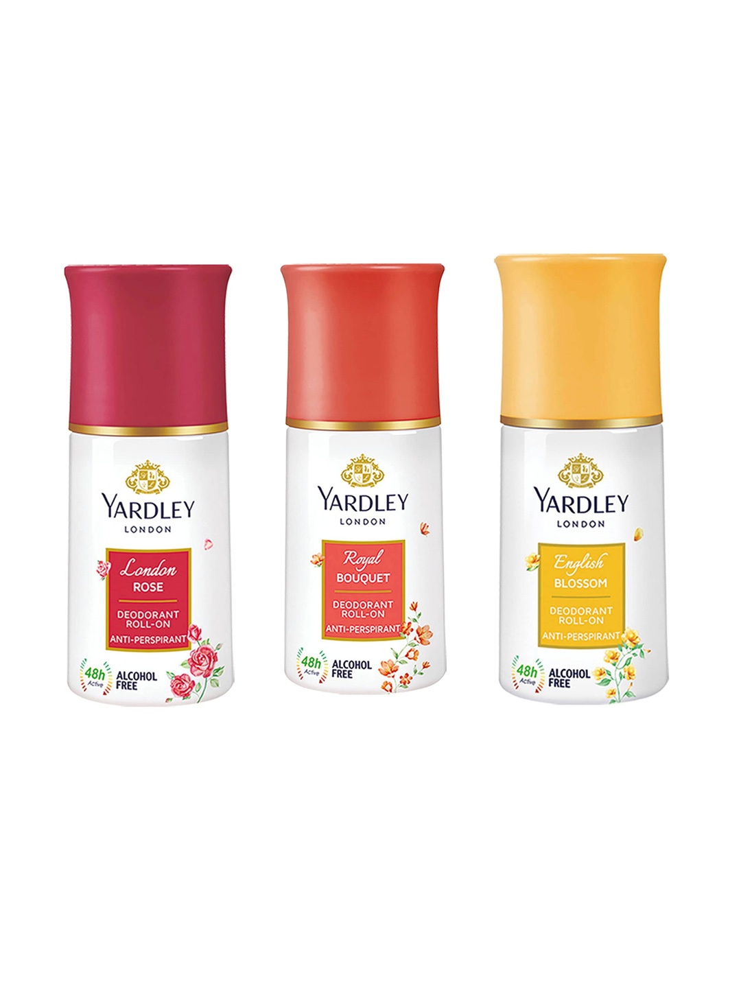 

YARDLEY LONDON Women Set Of 3 Anti-Perspirant Alcohol Free Deodorant Roll-Ons - 50ml Each, Pink