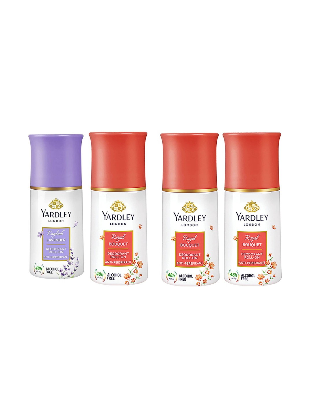 

YARDLEY LONDON Women Set Of 4 Anti-Perspirant Alcohol Free Deodorant Roll-Ons - 50ml Each, Red