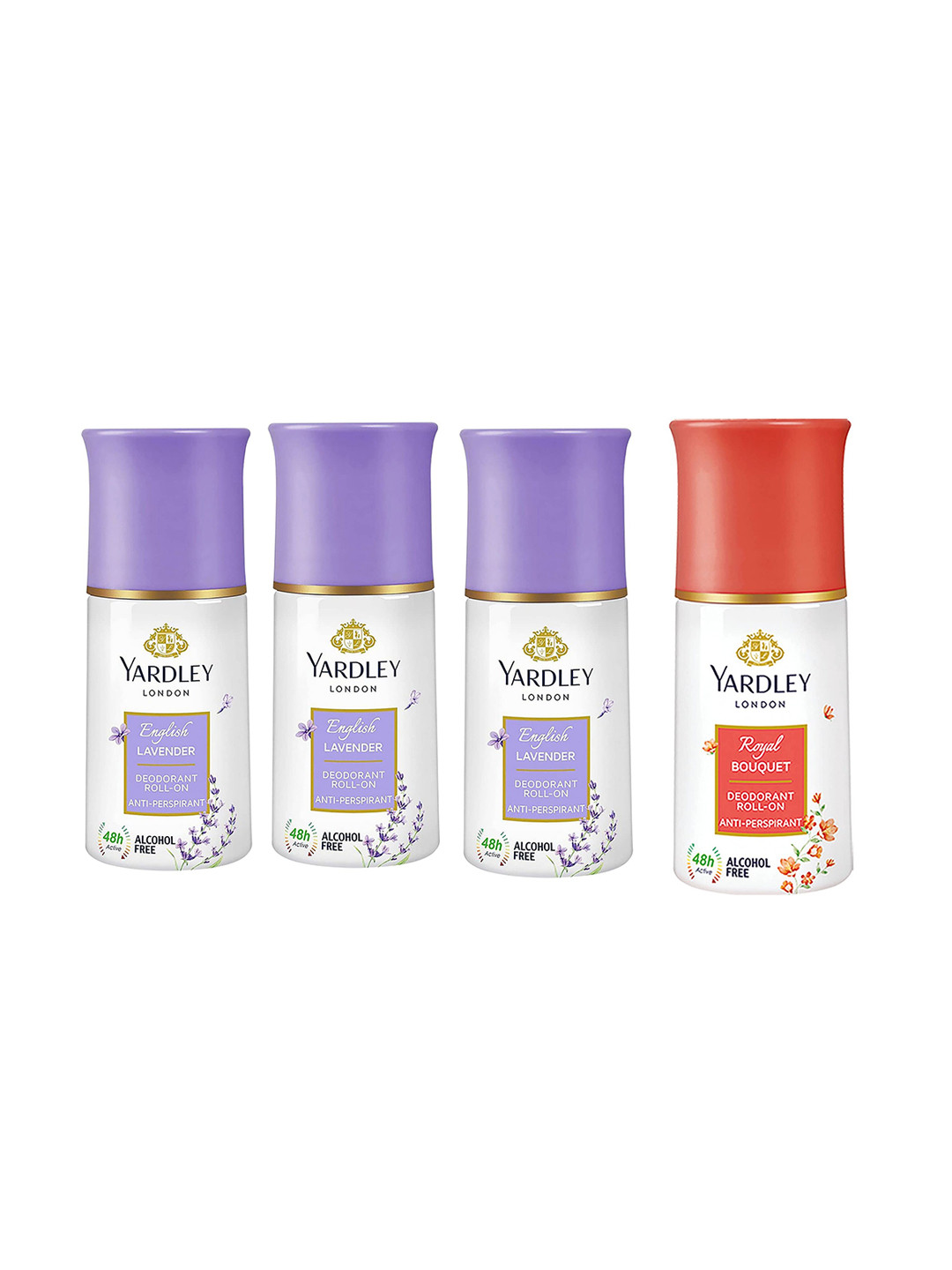 

YARDLEY LONDON Women Set Of 4 Anti-Perspirant Alcohol Free Deodorant Roll-Ons - 50ml Each, Purple