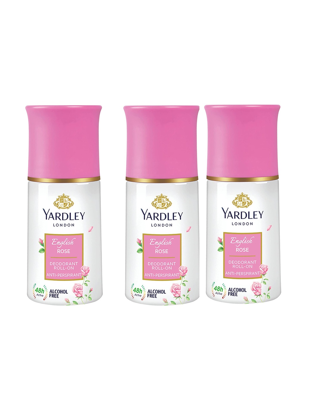 

YARDLEY LONDON Women Set of 3 English Rose Anti-Perspirant Deodorant Roll-Ons - 50 ml Each, White