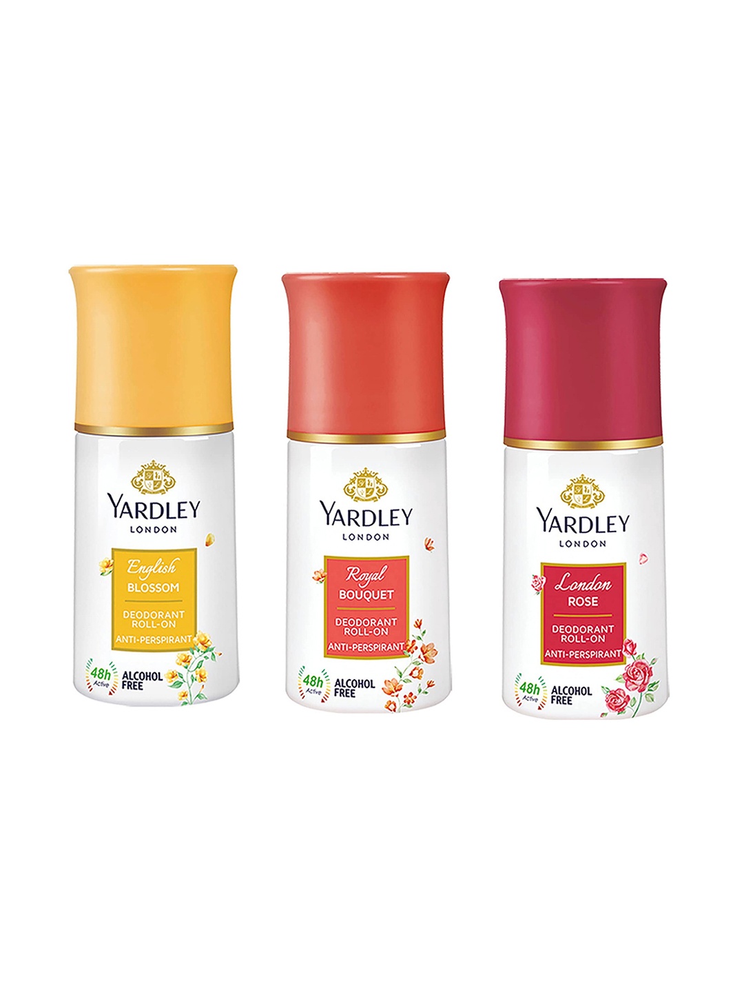 

YARDLEY LONDON Women Set of English Blossom+Royal Bouquet+London Rose Deodorant Roll-Ons, White