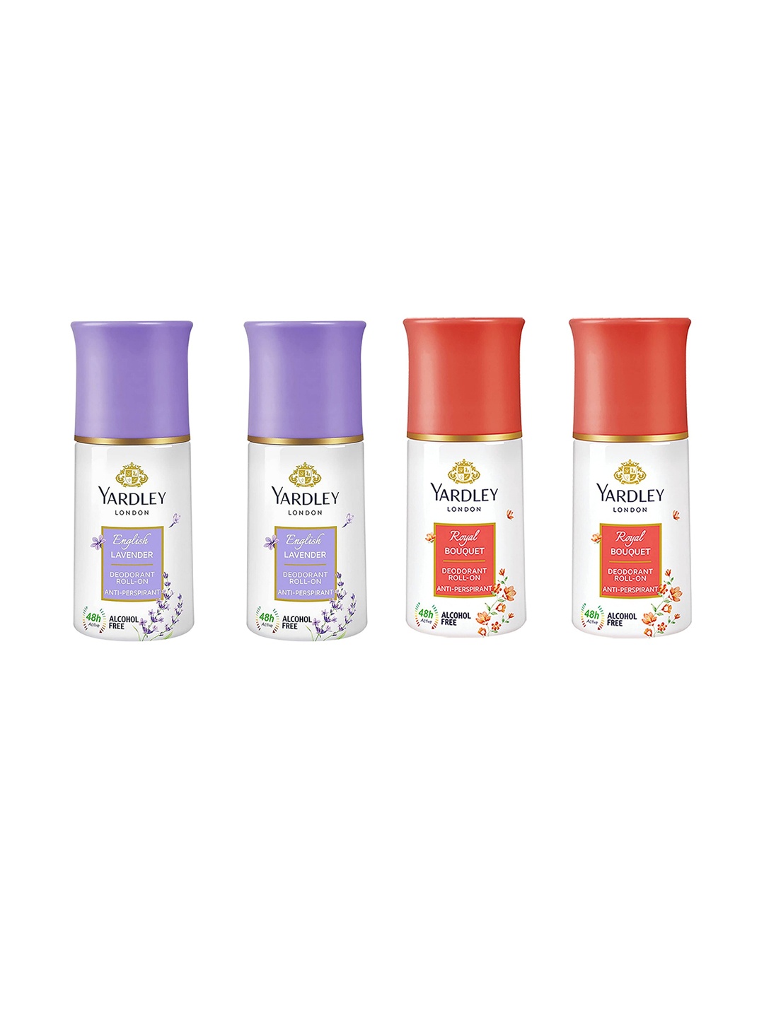 

YARDLEY LONDON Women Set of 2 English Lavender & 2 Royal Bouquet Deodorant Roll-Ons, White