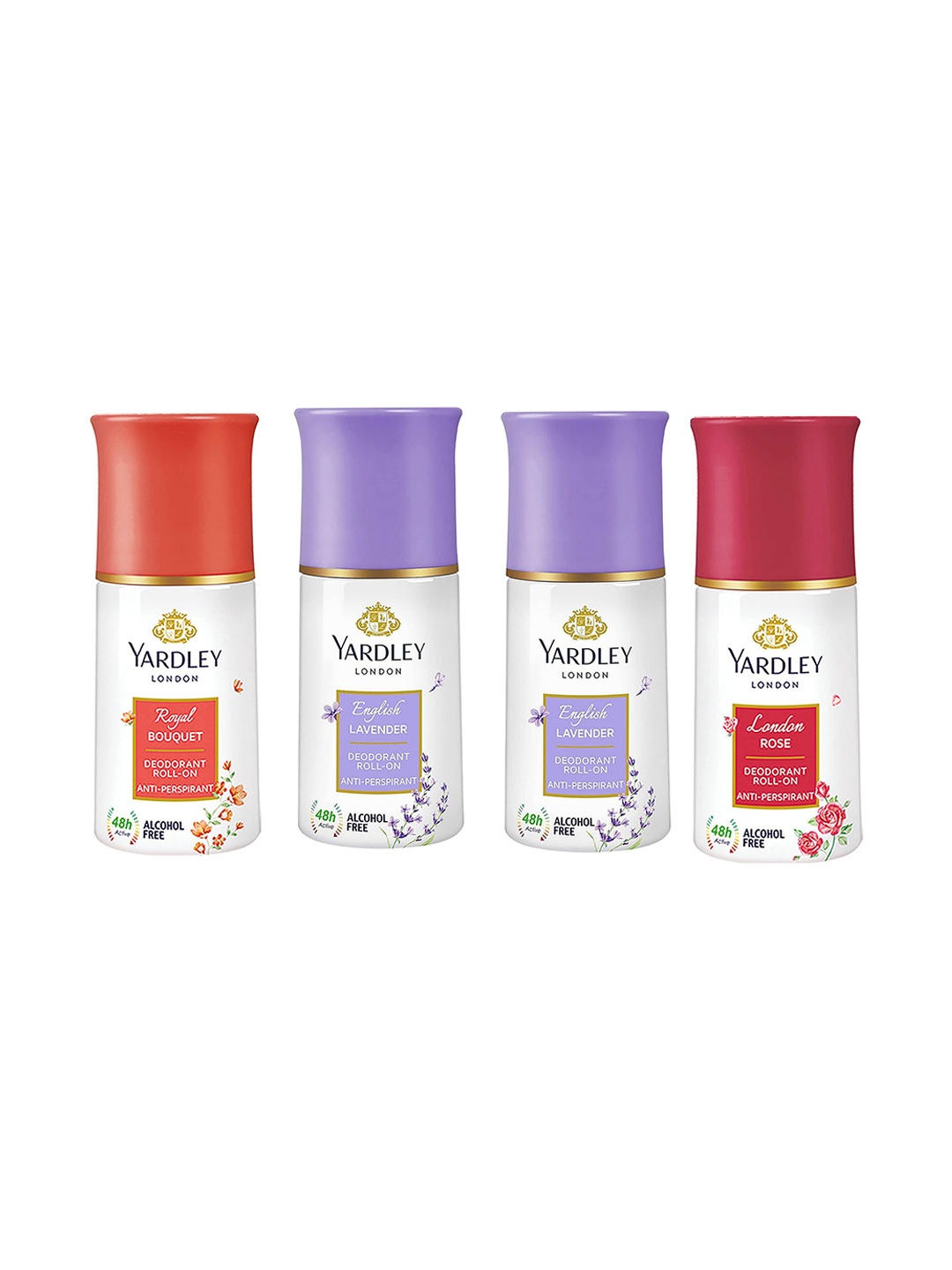 

YARDLEY LONDON Set of Royal Bouquet+London Rose+2 English Lavender Deodorant Roll Ons, White