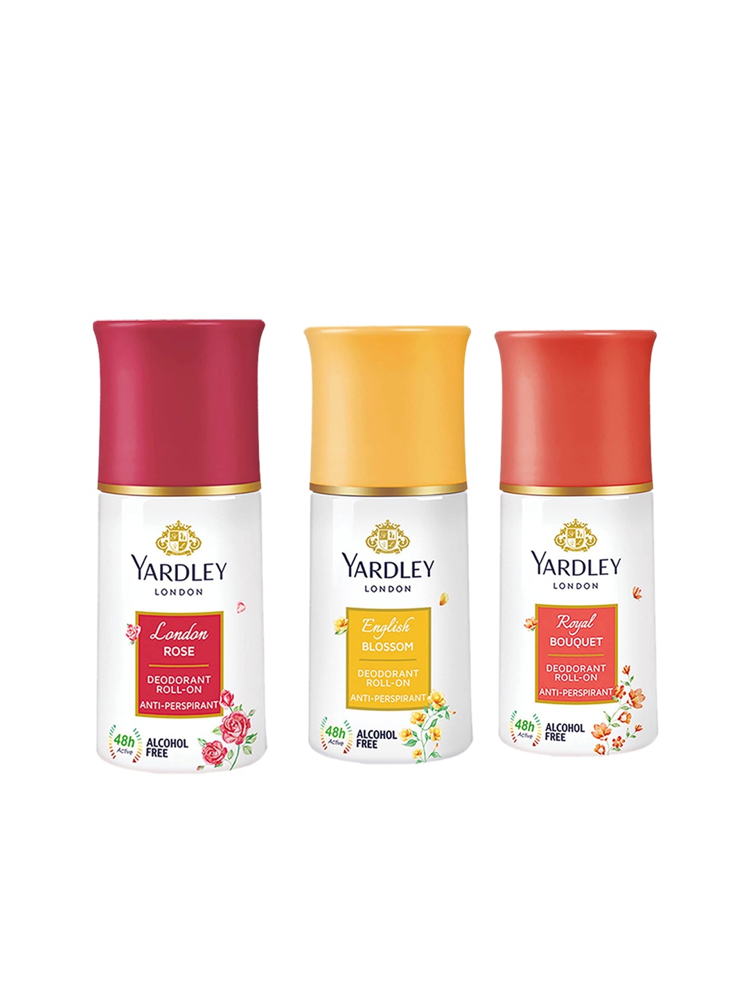 

YARDLEY LONDON Women Set of London Rose+English Blossom+Royal Bouquet Deodorant Roll Ons, White