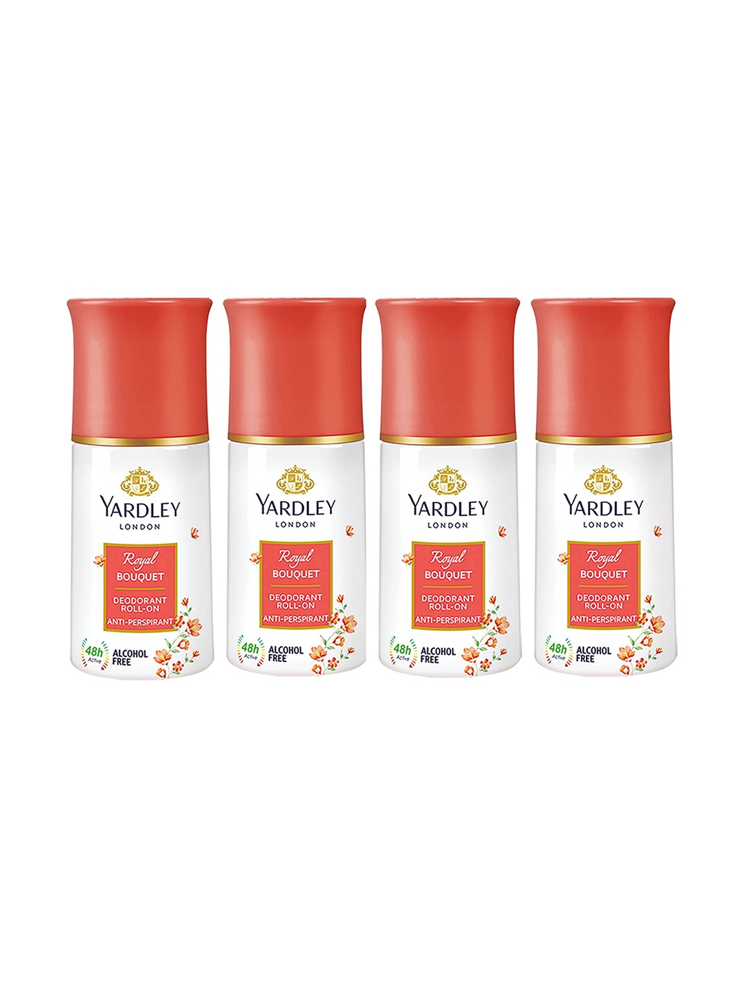 

YARDLEY LONDON Women Set Of 4 Anti-Perspirant Royal Bouquet Deodorant Roll-On - 50ml Each, Red