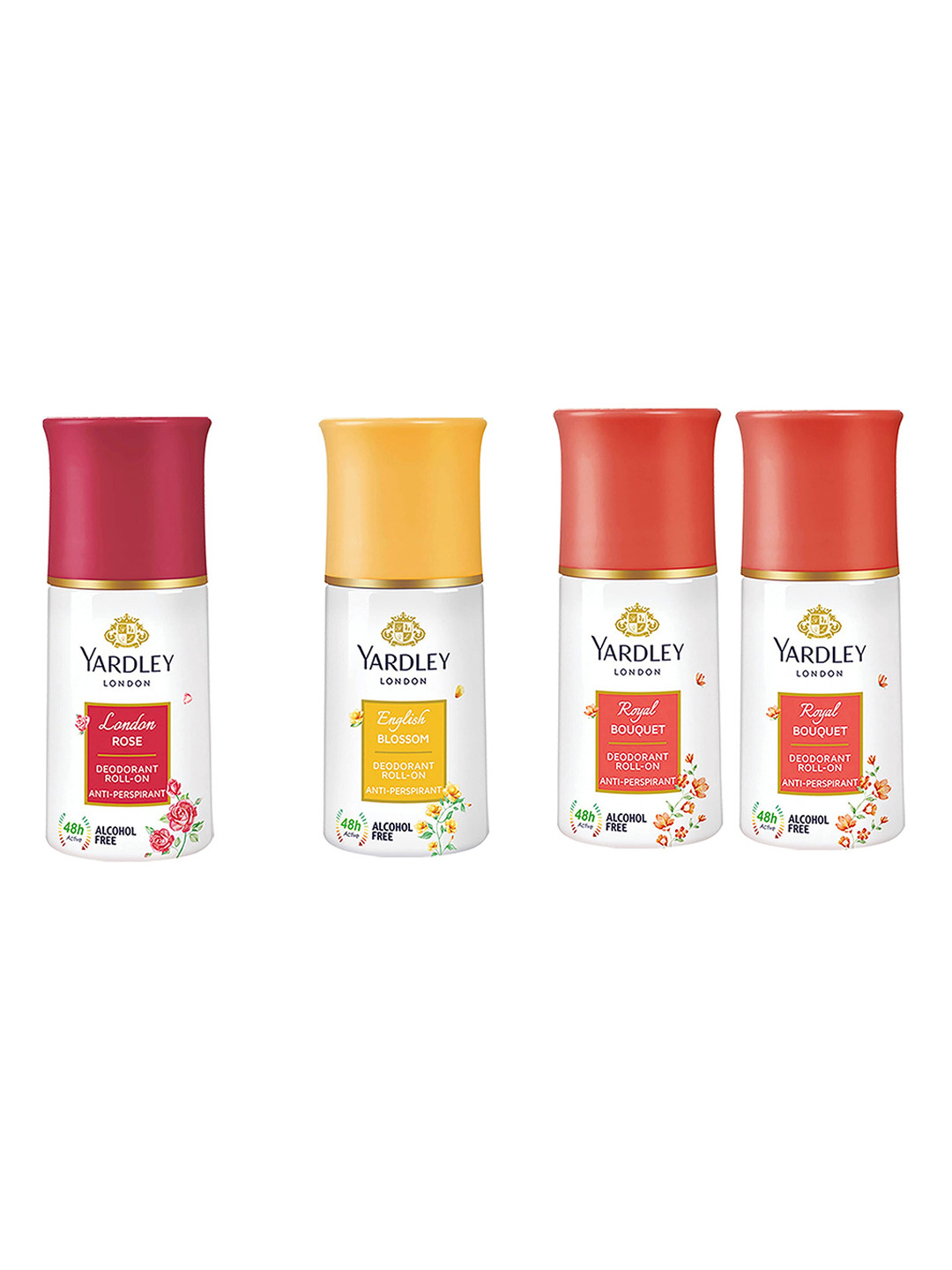 

YARDLEY LONDON Women Set Of 4 Anti-Perspirant Alcohol Free Deodorant Roll-Ons - 50ml Each, Pink