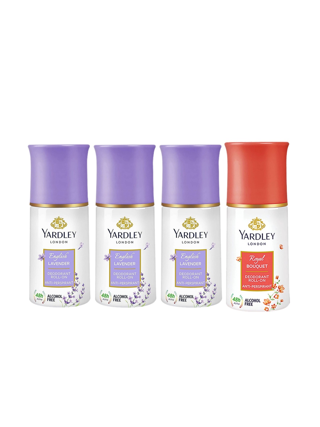 

YARDLEY LONDON Women Set Of 4 Anti-Perspirant Alcohol Free Deodorant Roll-Ons - 50ml Each, Lavender