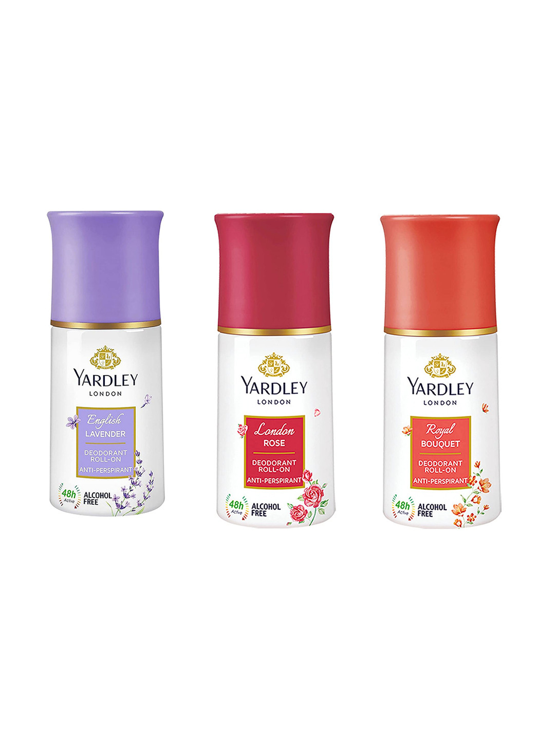 

YARDLEY LONDON Women Set Of 3 Anti-Perspirant Alcohol Free Deodorant Roll-Ons - 50ml Each, Lavender