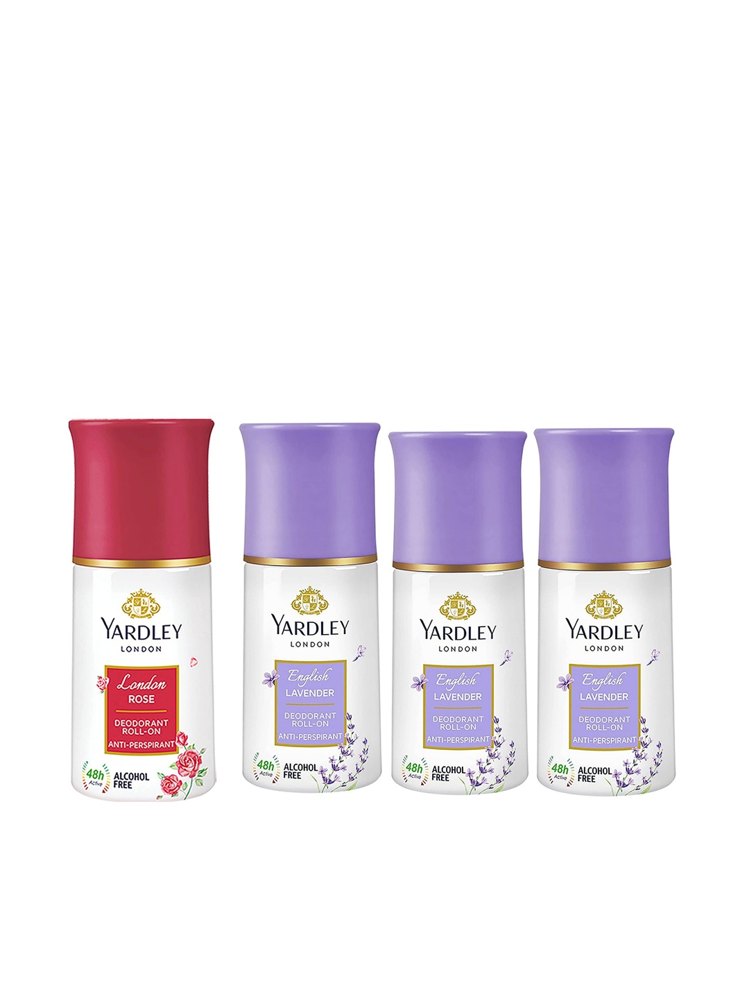 

YARDLEY LONDON Women Set Of 4 Anti-Perspirant Alcohol Free Deodorant Roll-Ons - 50ml Each, Lavender