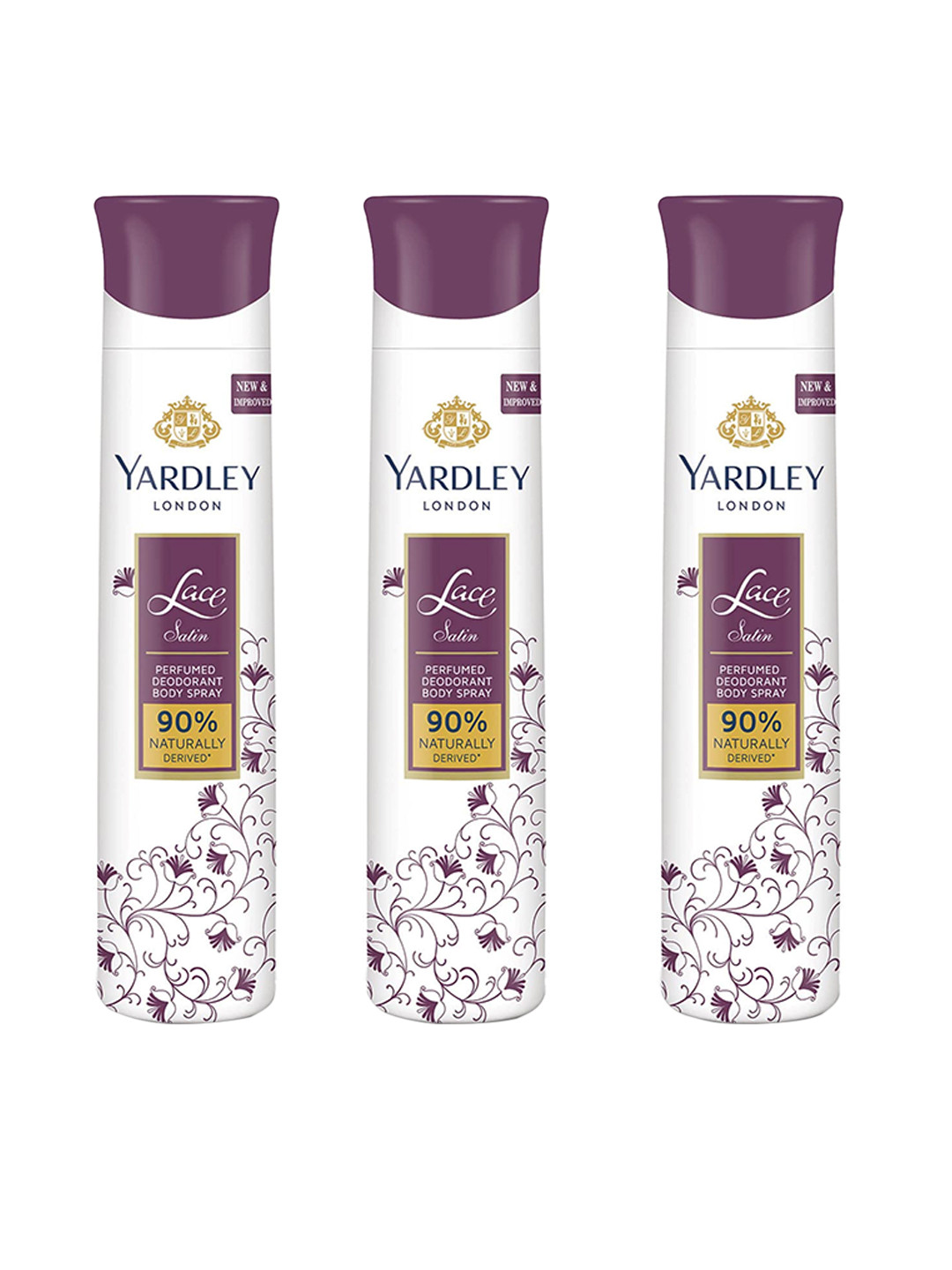 

YARDLEY LONDON Women Set Of 3 Lace Satin Refreshing Deodorant Body Spray - 150ml Each, Purple