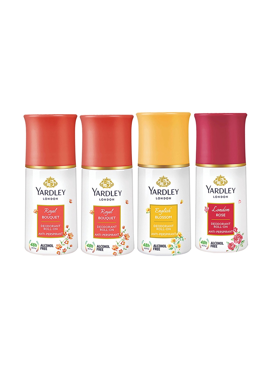 

YARDLEY LONDON Women Set Of 4 Anti-Perspirant Alcohol Free Deodorant Roll-Ons - 50ml Each, Red