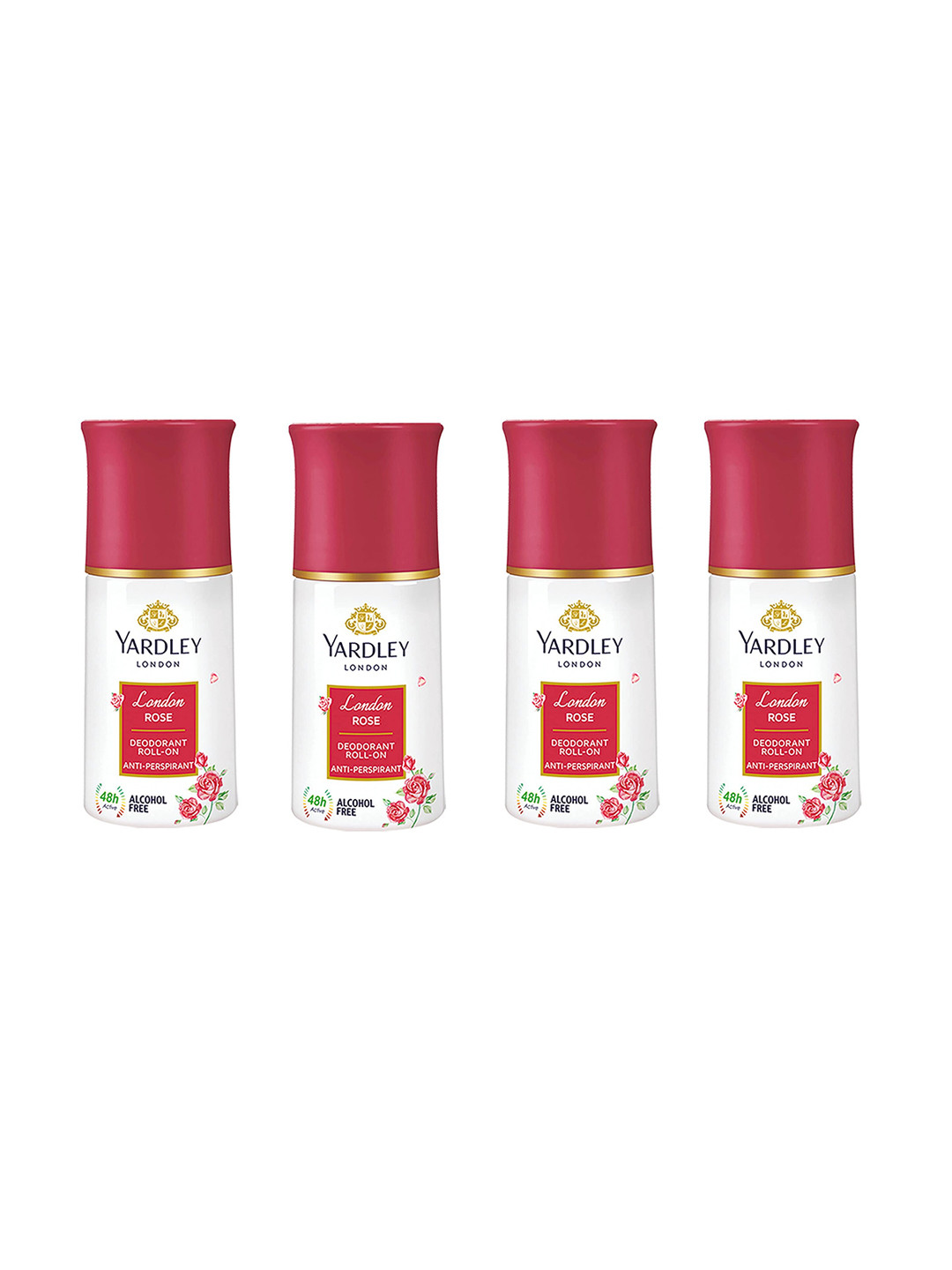 

YARDLEY LONDON Women Set Of 4 Anti-Perspirant London Rose Deodorant Roll-Ons - 50ml Each, Red