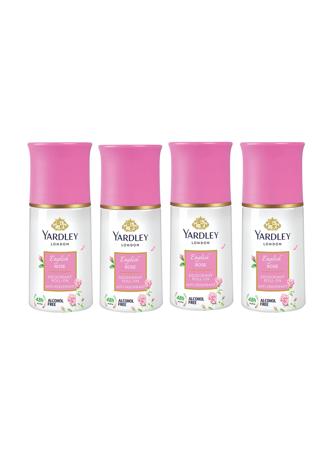 

YARDLEY LONDON Set Of 4 Anti-Perspirant Deodorant Roll-Ons - English Rose - 50 ml Each, White