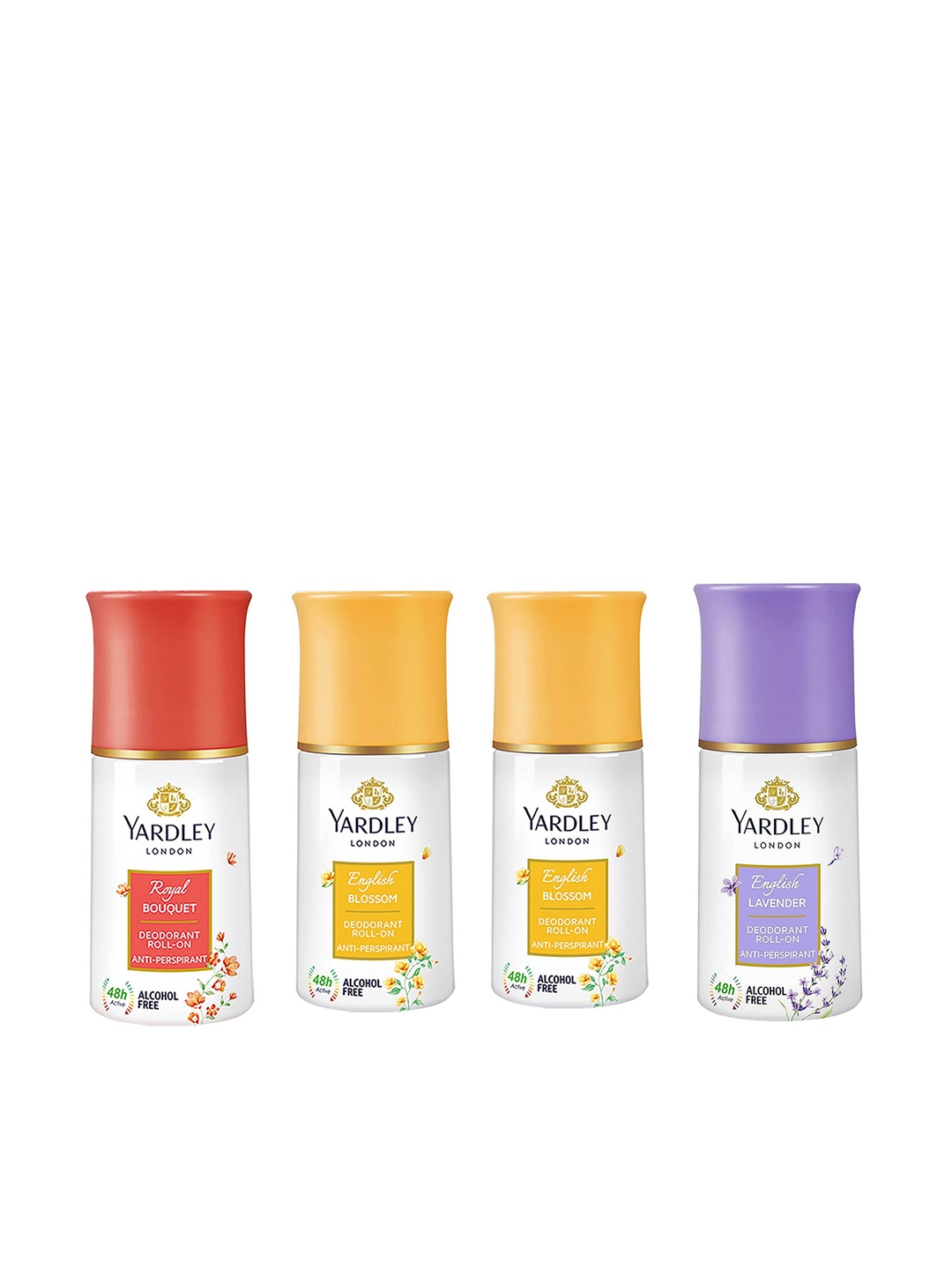 

YARDLEY LONDON Set Of 3 Anti-Perspirant & Alcohol-Free Deodorant Roll-Ons - English Lavender - English Blossom - Royal Bouquet - 50 ml Each, Red