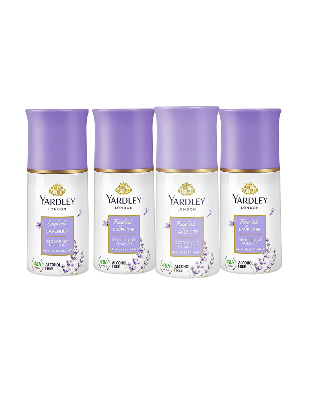 

YARDLEY LONDON Women Set Of 4 Anti-Perspirant Deodorant Roll-Ons English Lavender - 50 ml Each, White