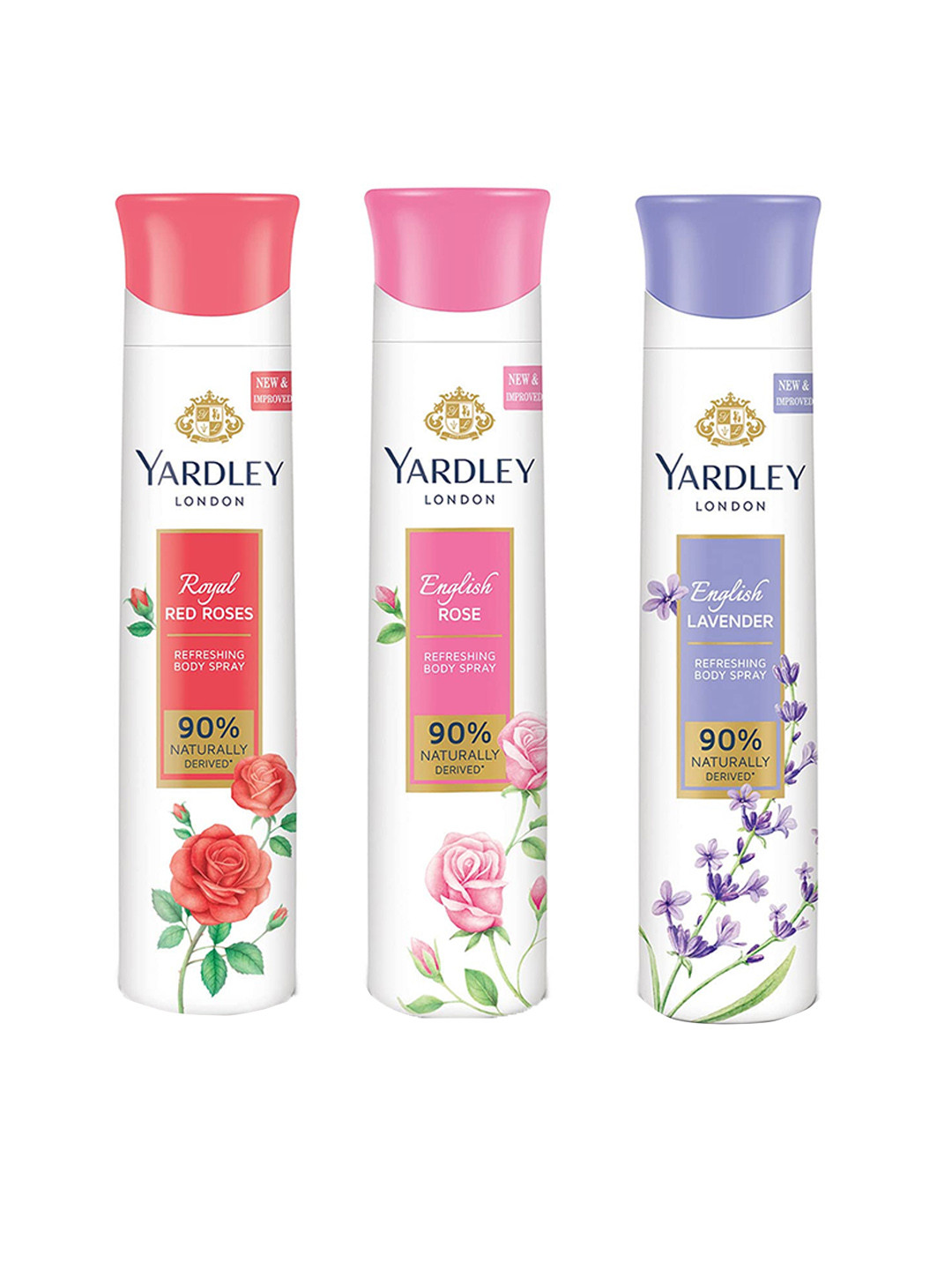 

YARDLEY LONDON Set Of 3 Refreshing Body Sprays - English Lavender - English Rose - Red Roses - 150 ml Each, Pink