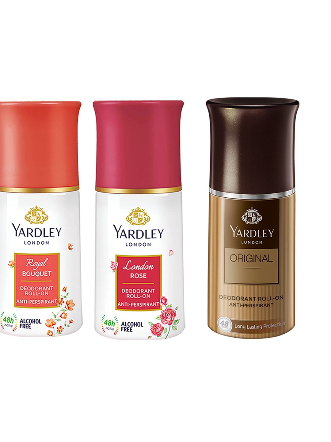 

YARDLEY LONDON Women Set Of 3 Anti-Perspirant Deodorant Roll-Ons Original - Royal Bouquet & London Rose - 50 ml Each, White