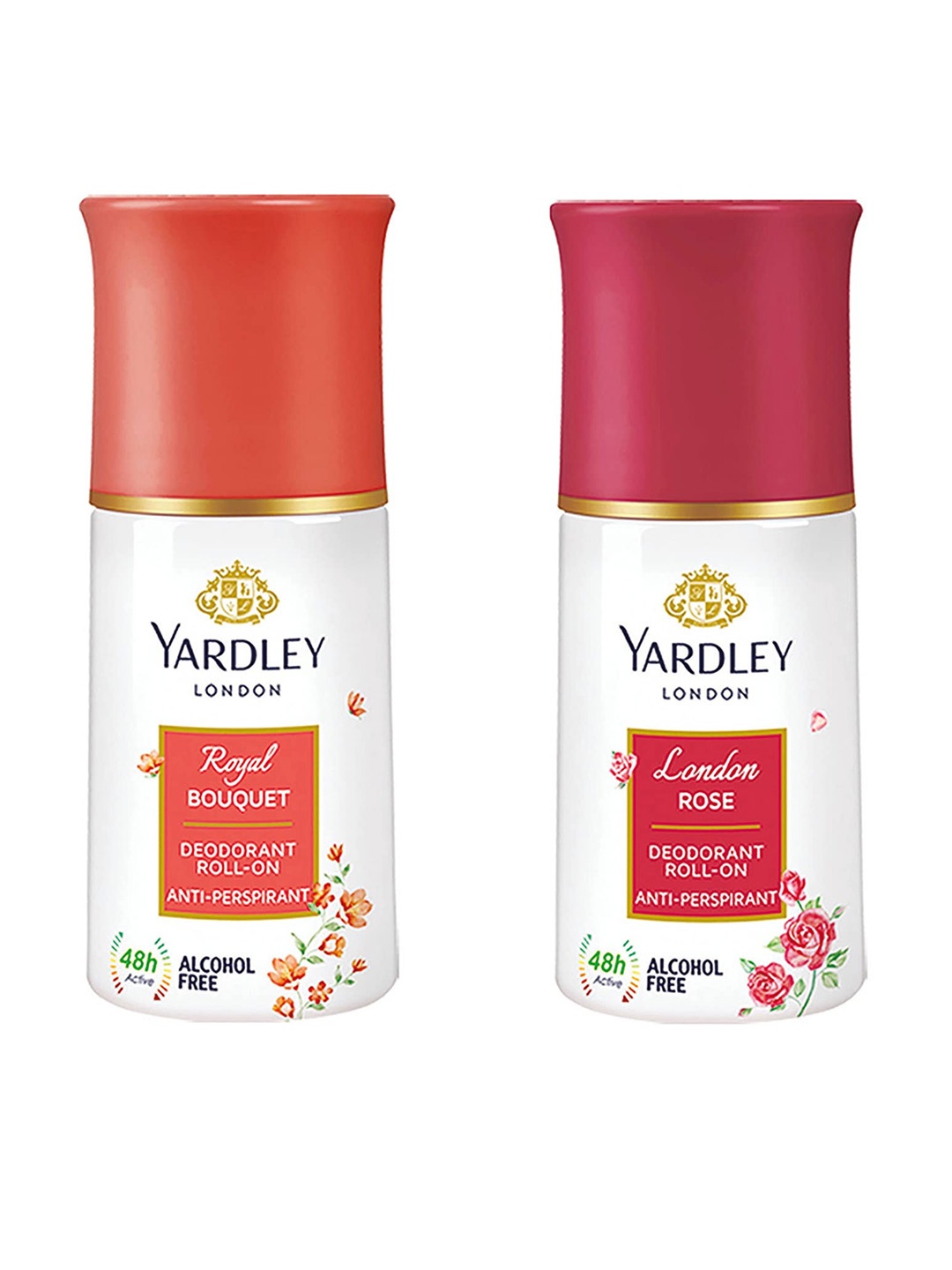 

YARDLEY LONDON Set Of 2 Anti-Perspirant & Alcohol-Free Deodorant Roll-Ons - Royal Bouquet - London Rose - 50 ml Each, Red