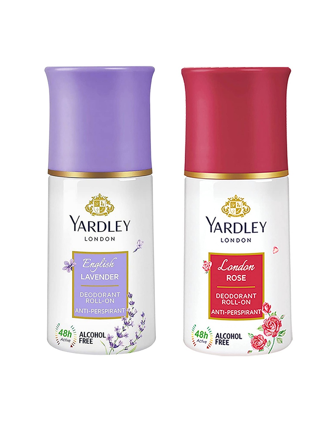 

YARDLEY LONDON Set Of 2 Anti-Perspirant Deodorant Roll-Ons London Rose & English Lavender - 50 ml Each, White
