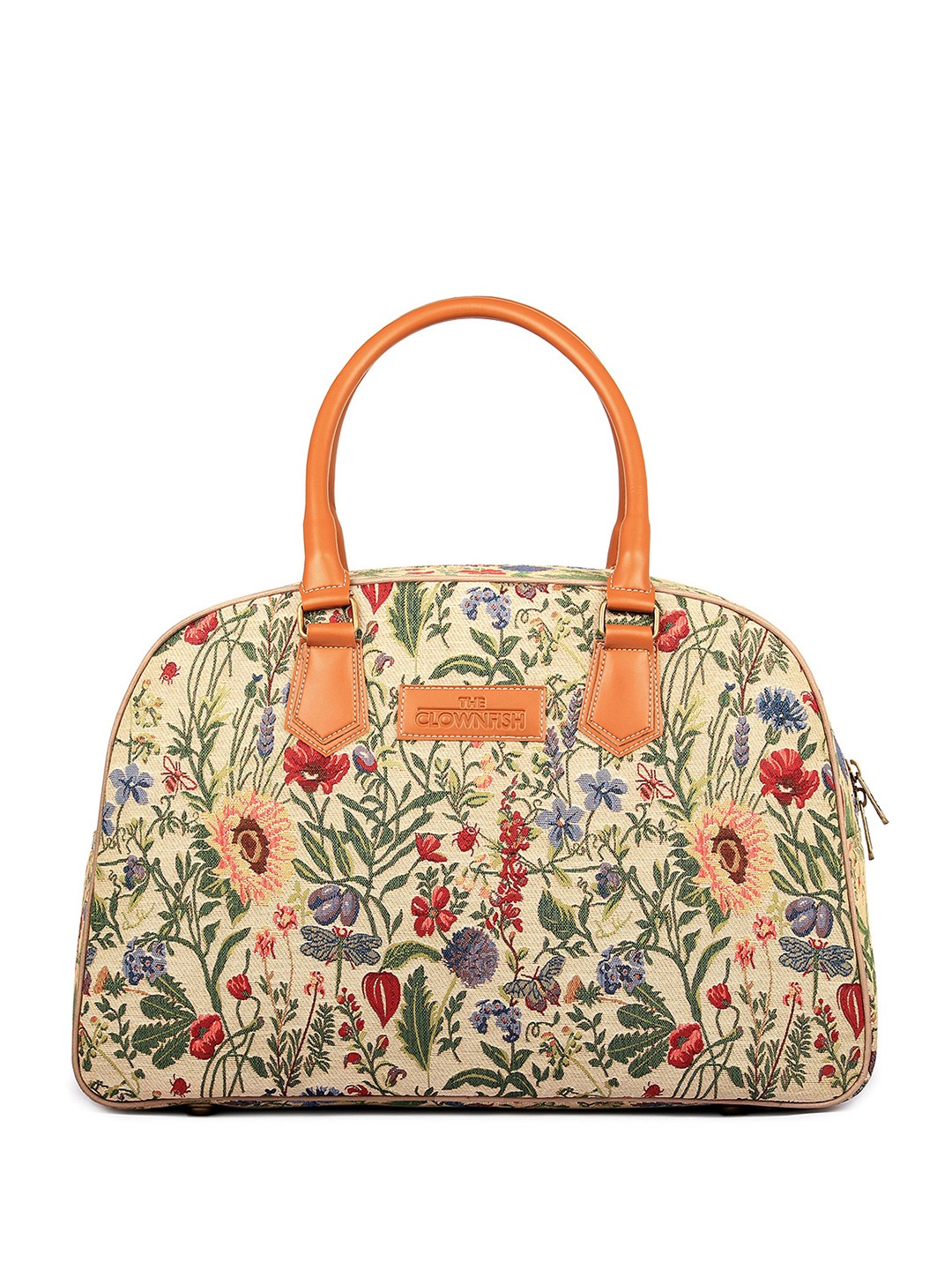 

THE CLOWNFISH Flora Floral Printed Medium Fabric Duffel Bag, Beige