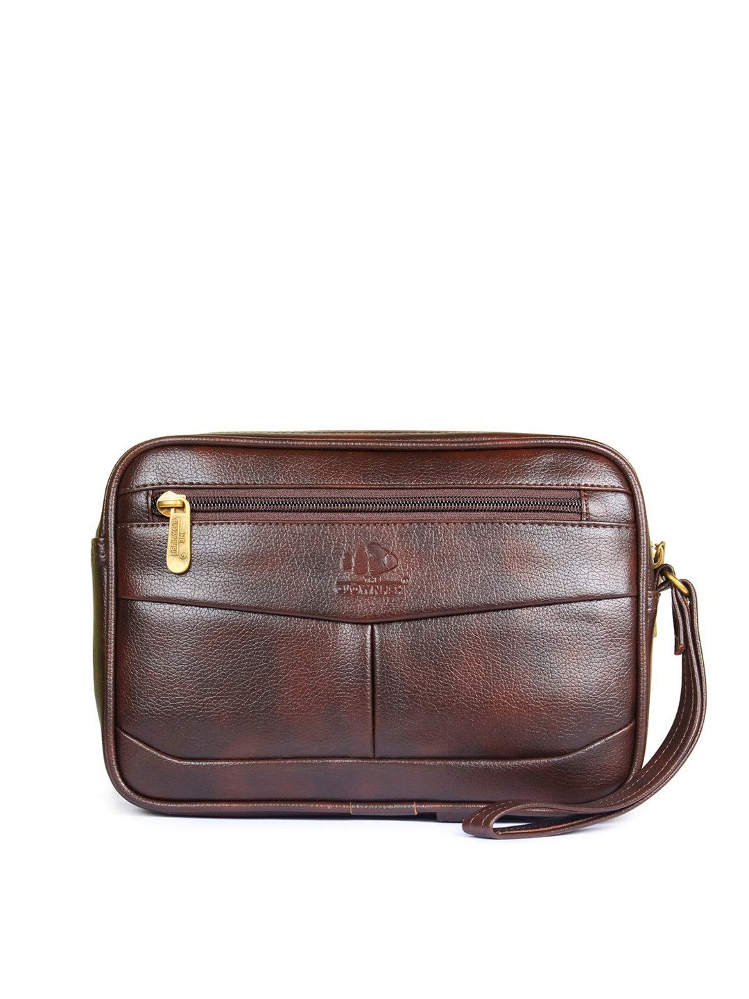 

THE CLOWNFISH Men Textured Pouch Wrist Handbag, Brown