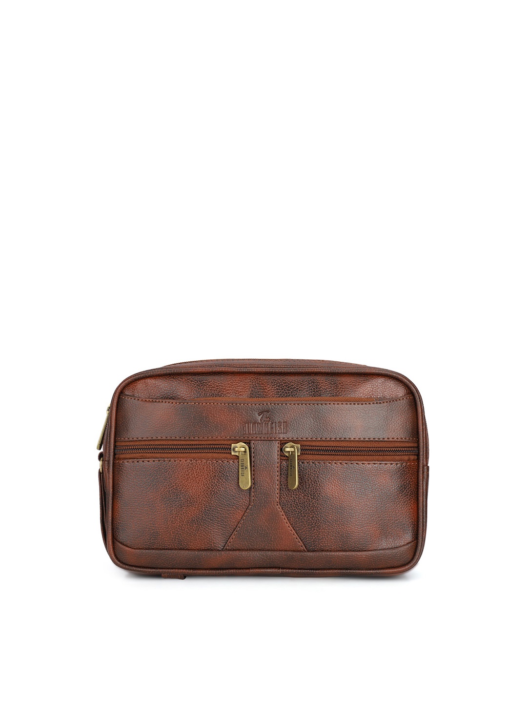 

THE CLOWNFISH Men Textured Pouch Wrist Handbag, Tan