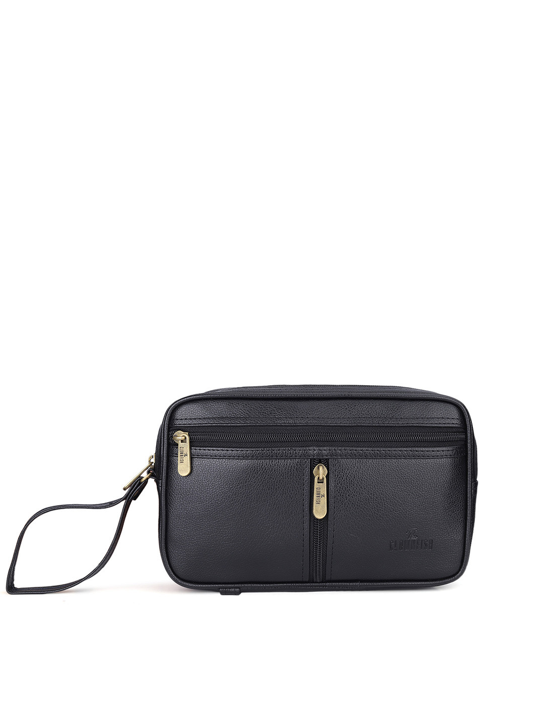 

THE CLOWNFISH Unisex Textured Pouch Wrist Handbag, Black