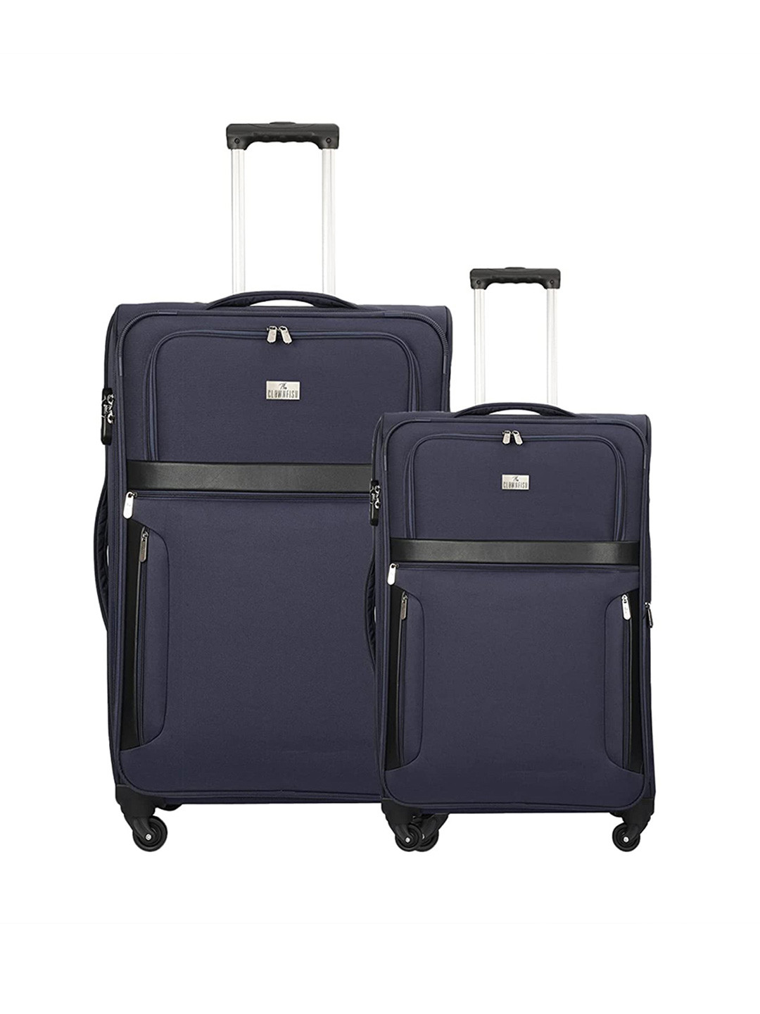 

THE CLOWNFISH Faramund Set Of 2 Soft-Sided Trolley Suitcases, Navy blue